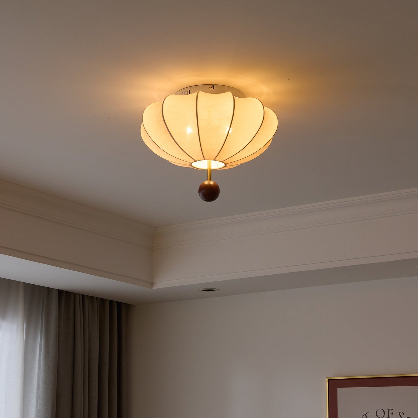 Marceline Ceiling Light | Wood & Fabric | Beige