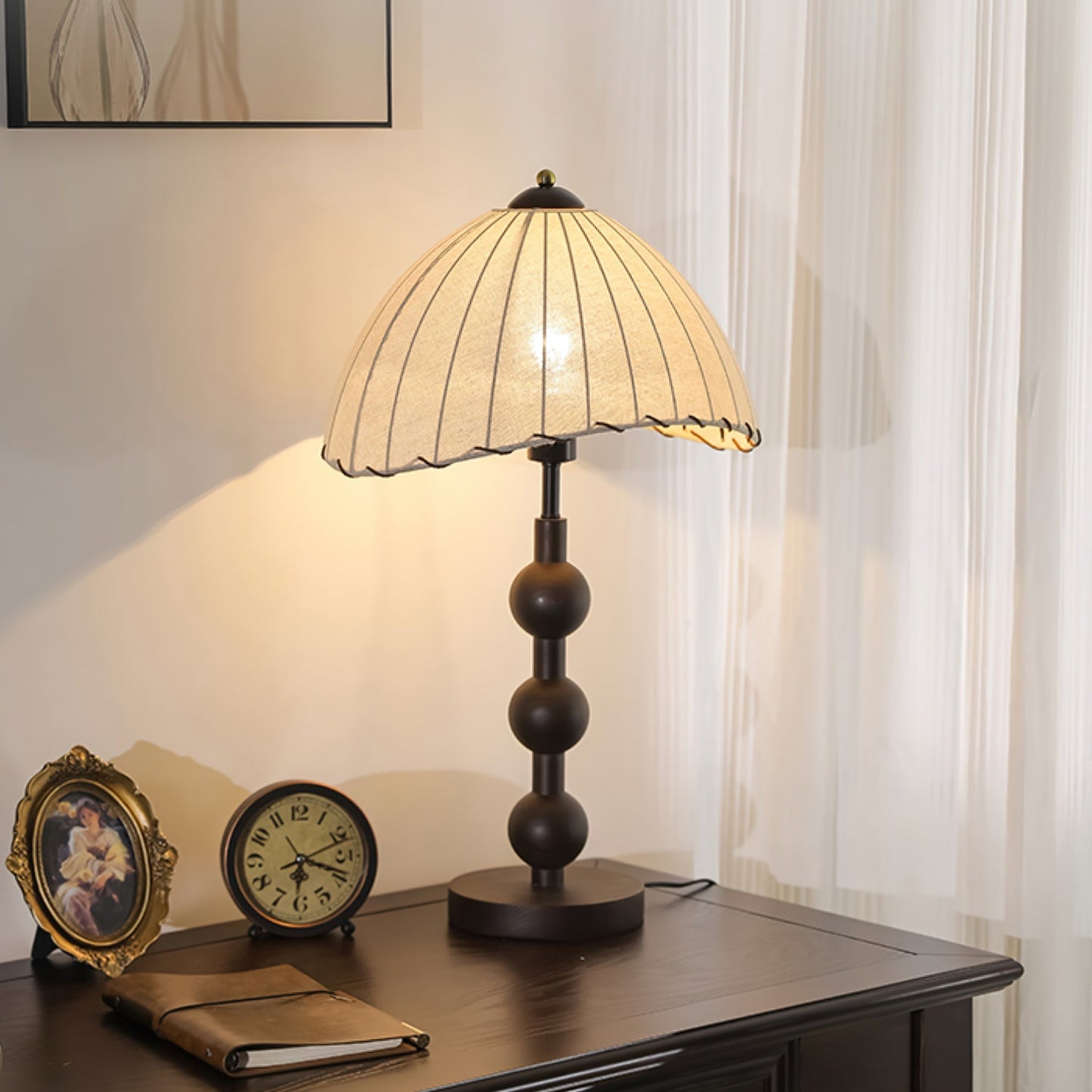 Maris Table Lamp | Wood & Fabric | Walnut & White