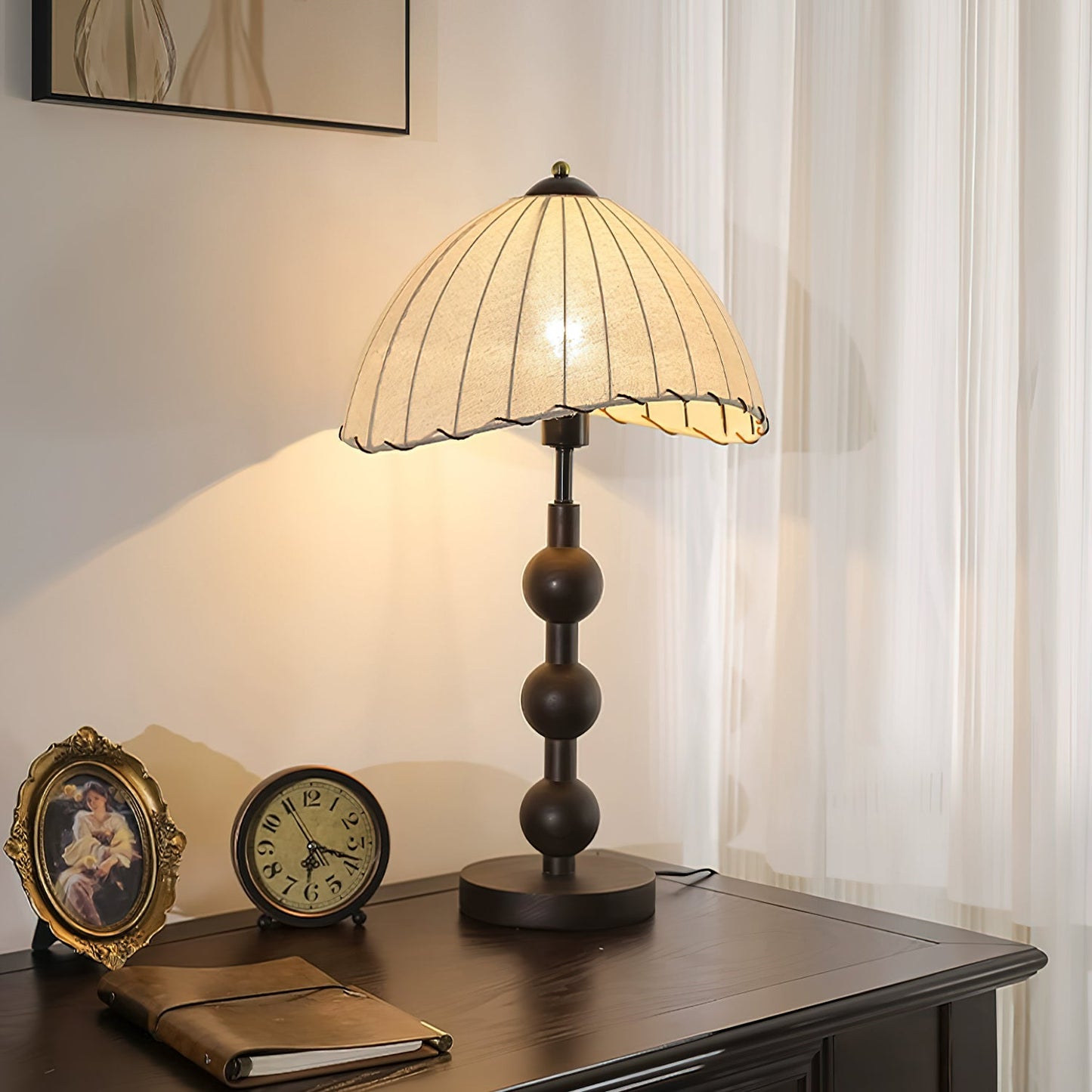 Maris Table Lamp | Wood & Fabric | Walnut & White