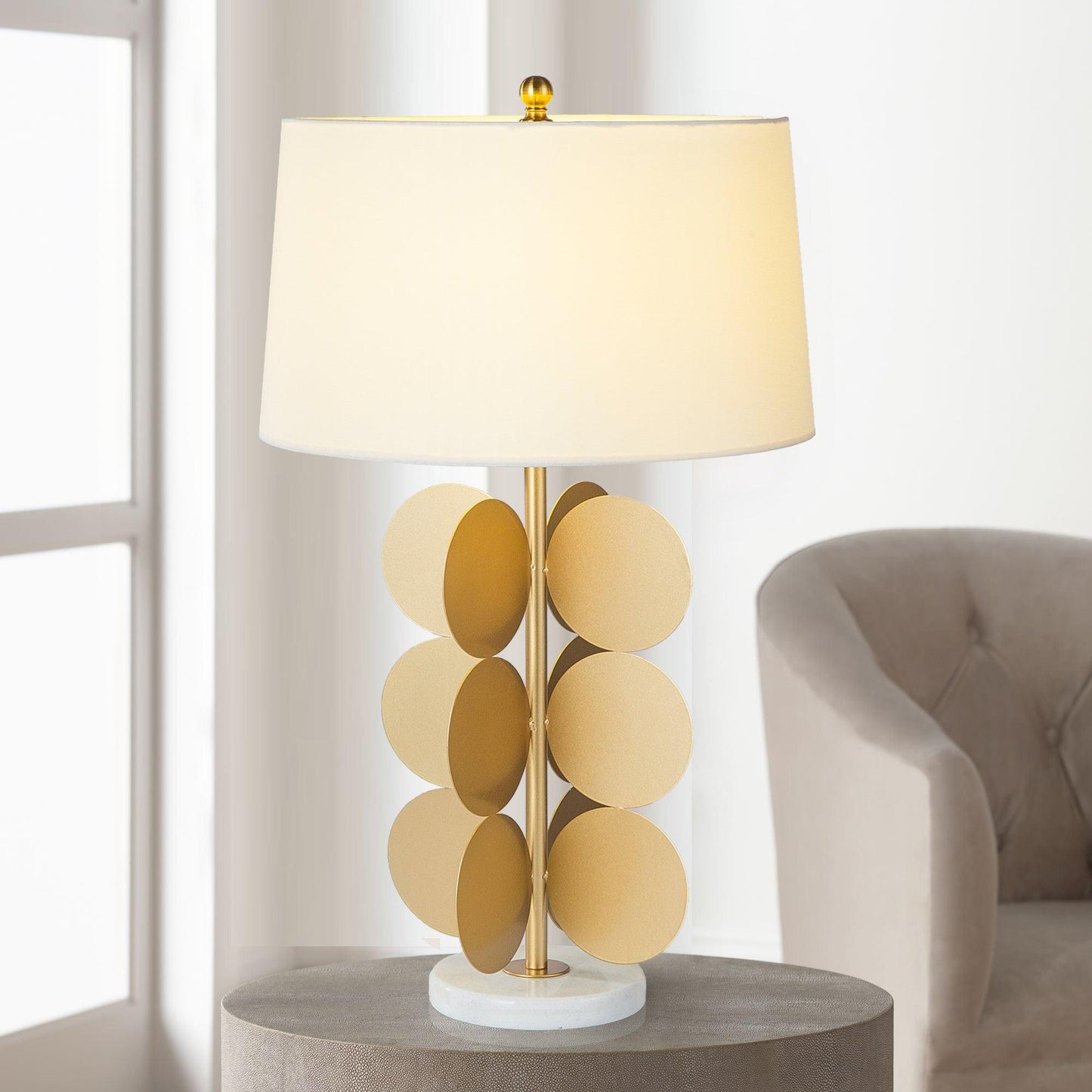 Mark Mcdowell Table Lamp | Metal & Marble | Gold & White