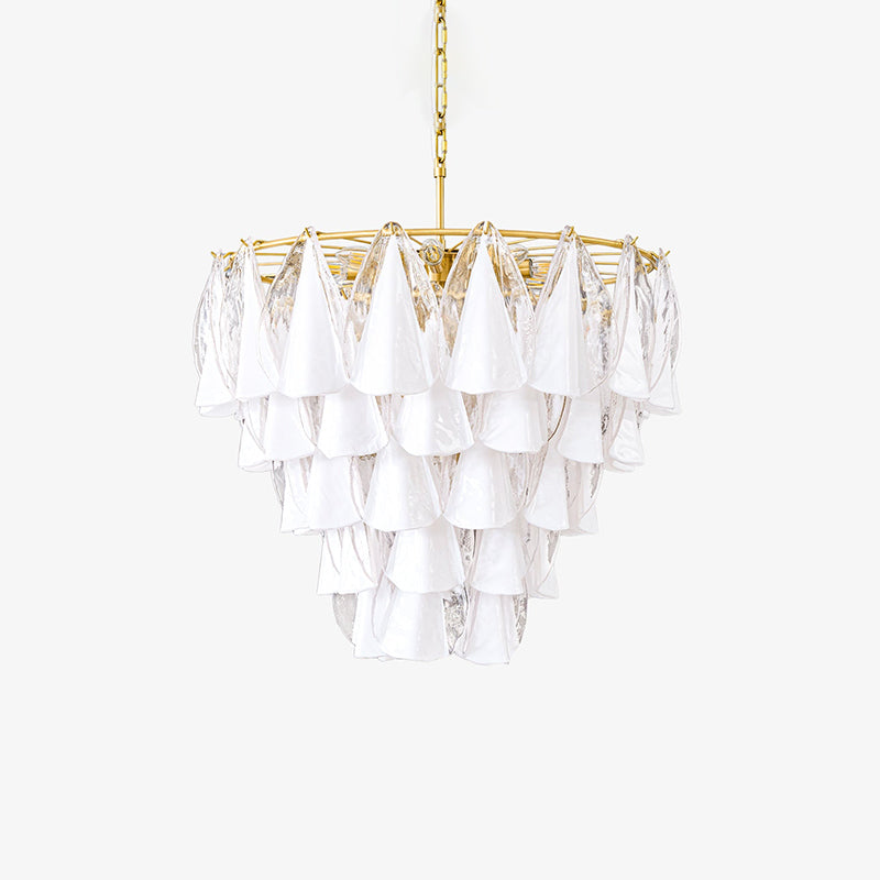 Murano Glass Chandelier | Hand-Blown White & Clear Glass | Gold Frame, 75cm Diameter