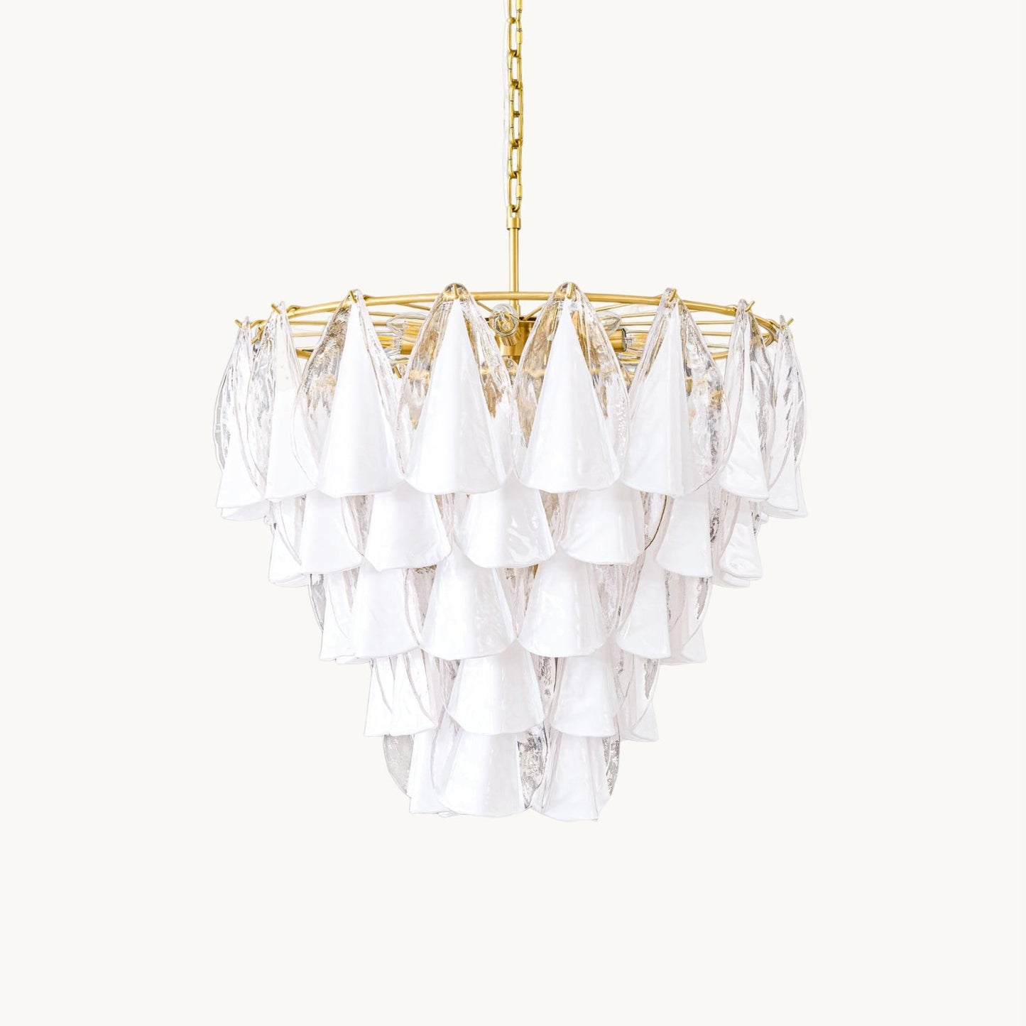 Murano Glass Chandelier | Hand-Blown White & Clear Glass | Gold Frame, 75cm Diameter