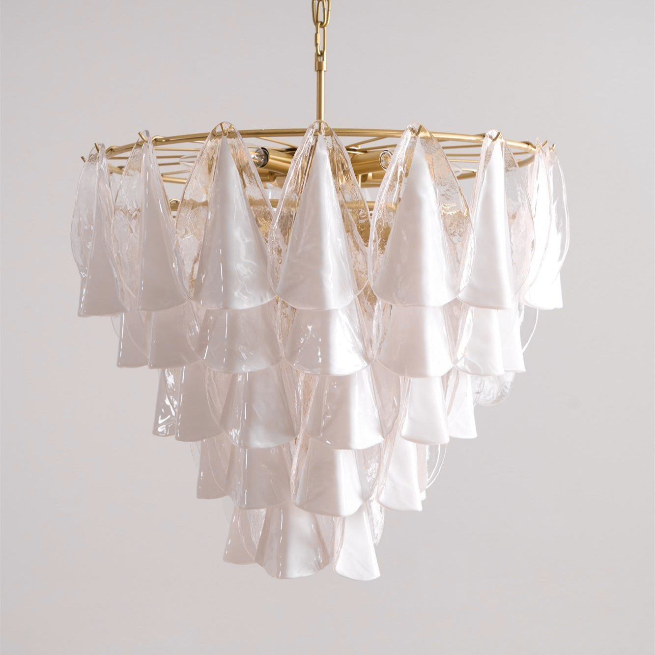 Murano Glass Chandelier | Hand-Blown White & Clear Glass | Gold Frame, 75cm Diameter