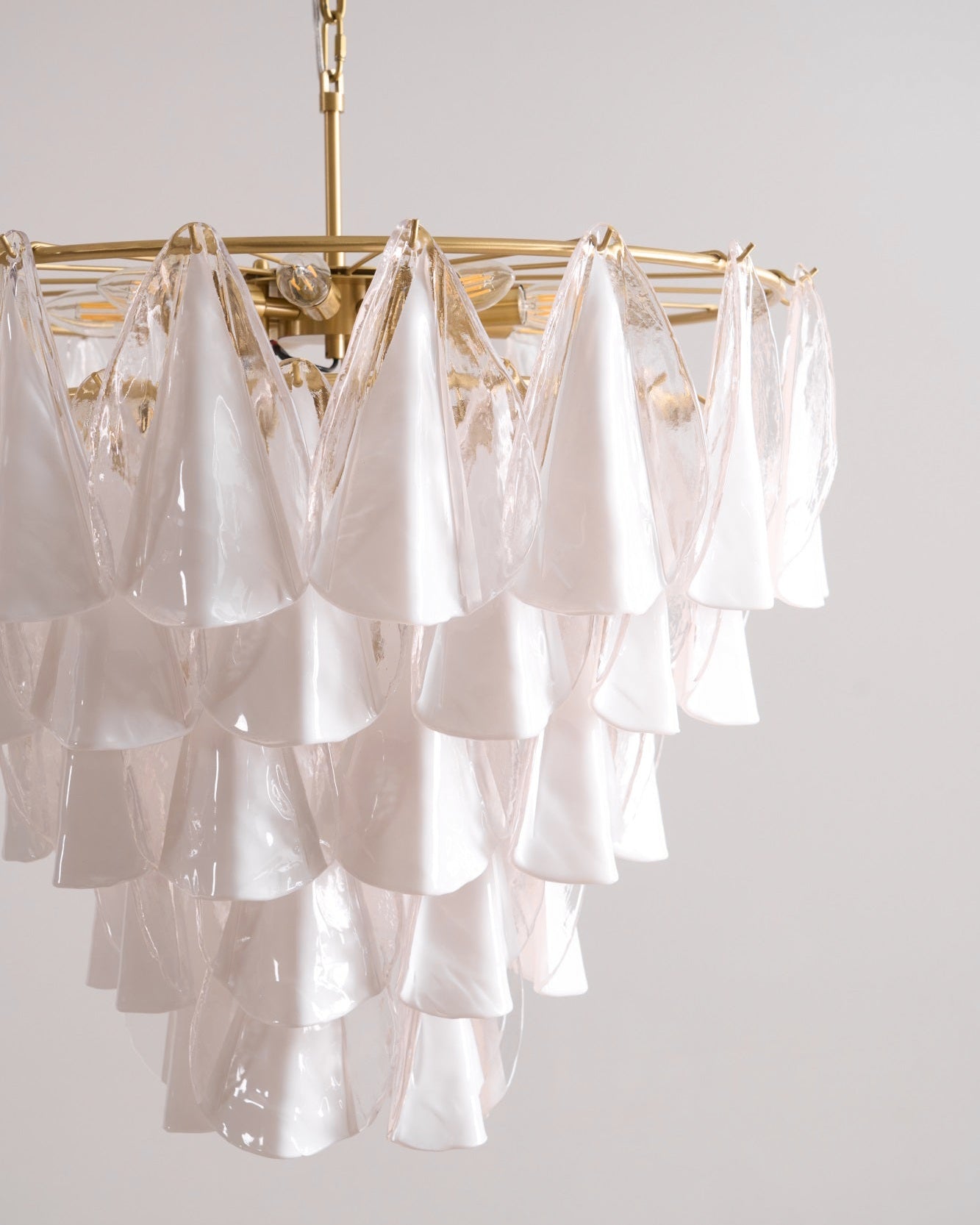 Murano Glass Chandelier | Hand-Blown White & Clear Glass | Gold Frame, 75cm Diameter