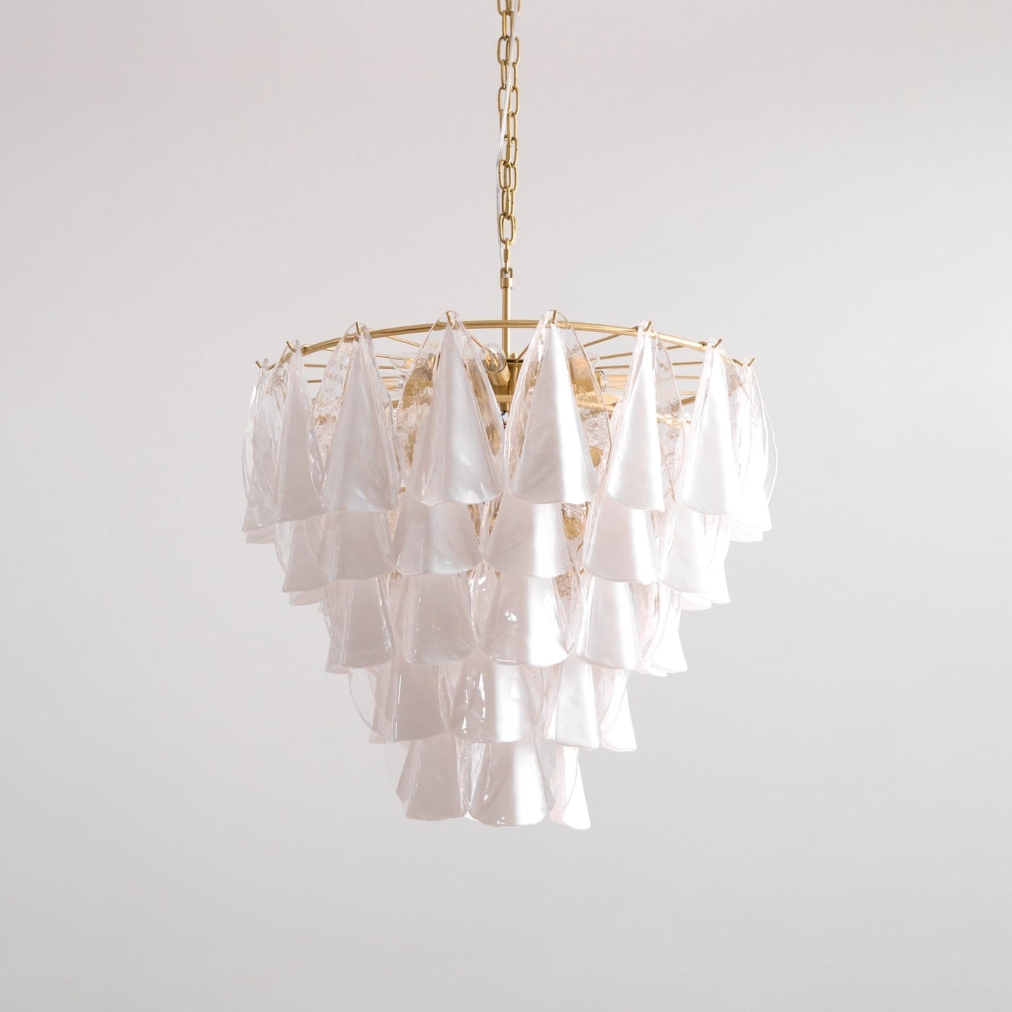 Murano Glass Chandelier | Hand-Blown White & Clear Glass | Gold Frame, 75cm Diameter