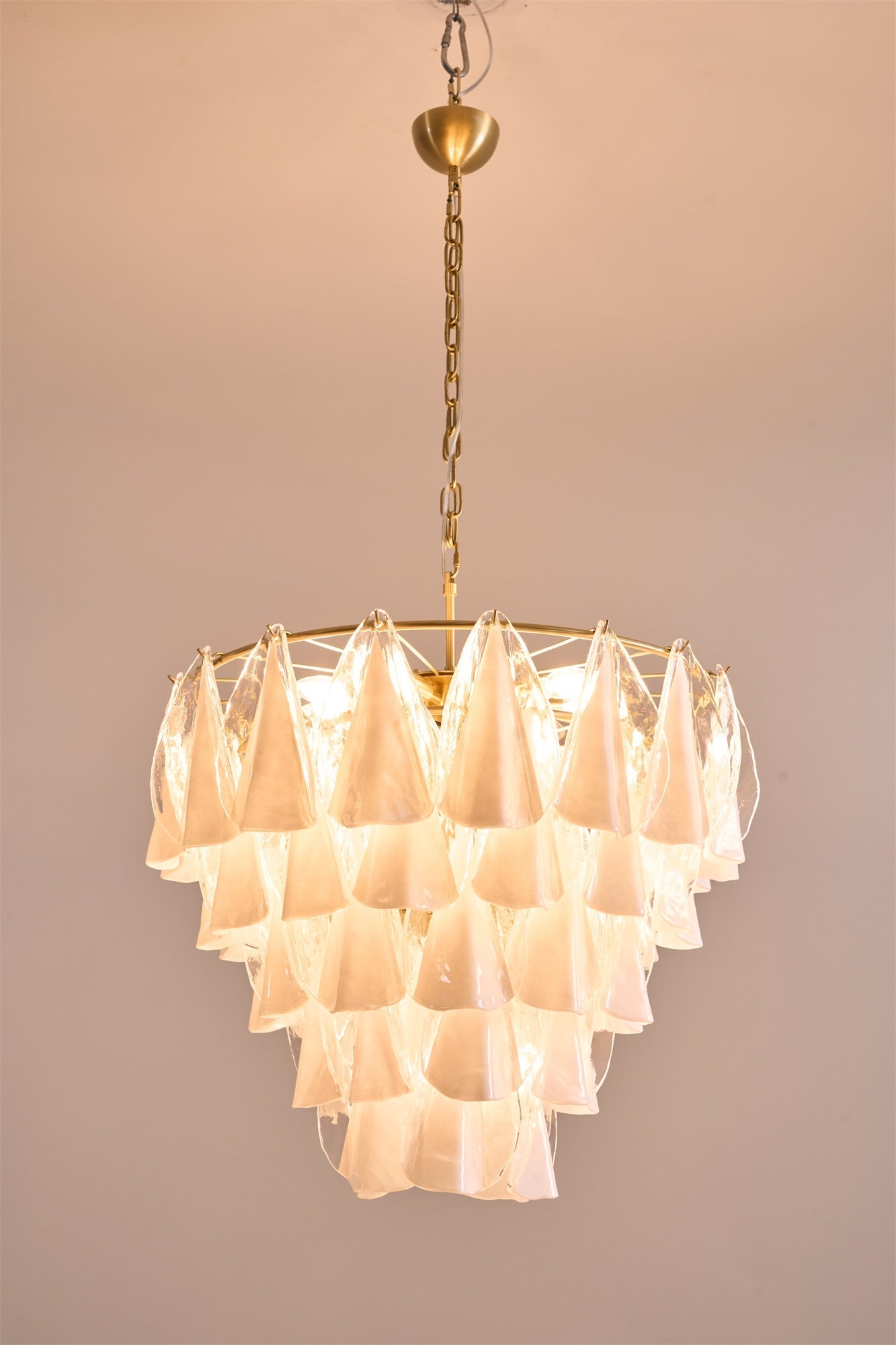 Murano Glass Chandelier | Hand-Blown White & Clear Glass | Gold Frame, 75cm Diameter