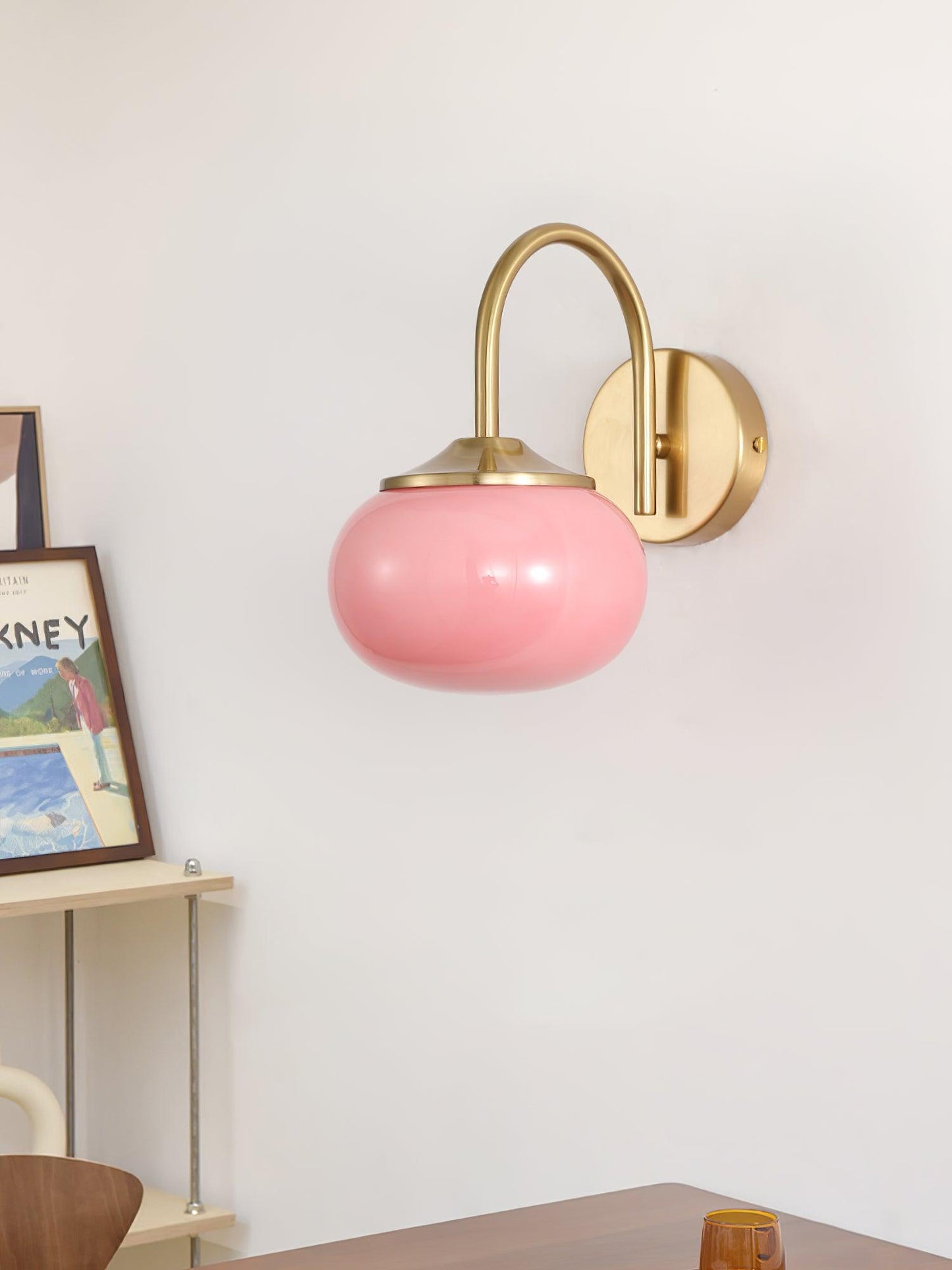 Marshmallow Wall Lamp | Copper & Pink Glass | 14cm Diameter