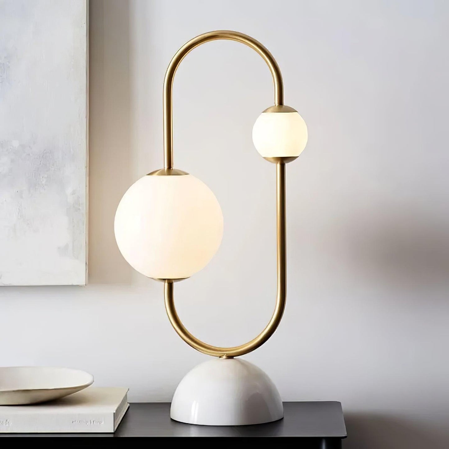 Martha Table Lamp | Gold Frame | White Glass