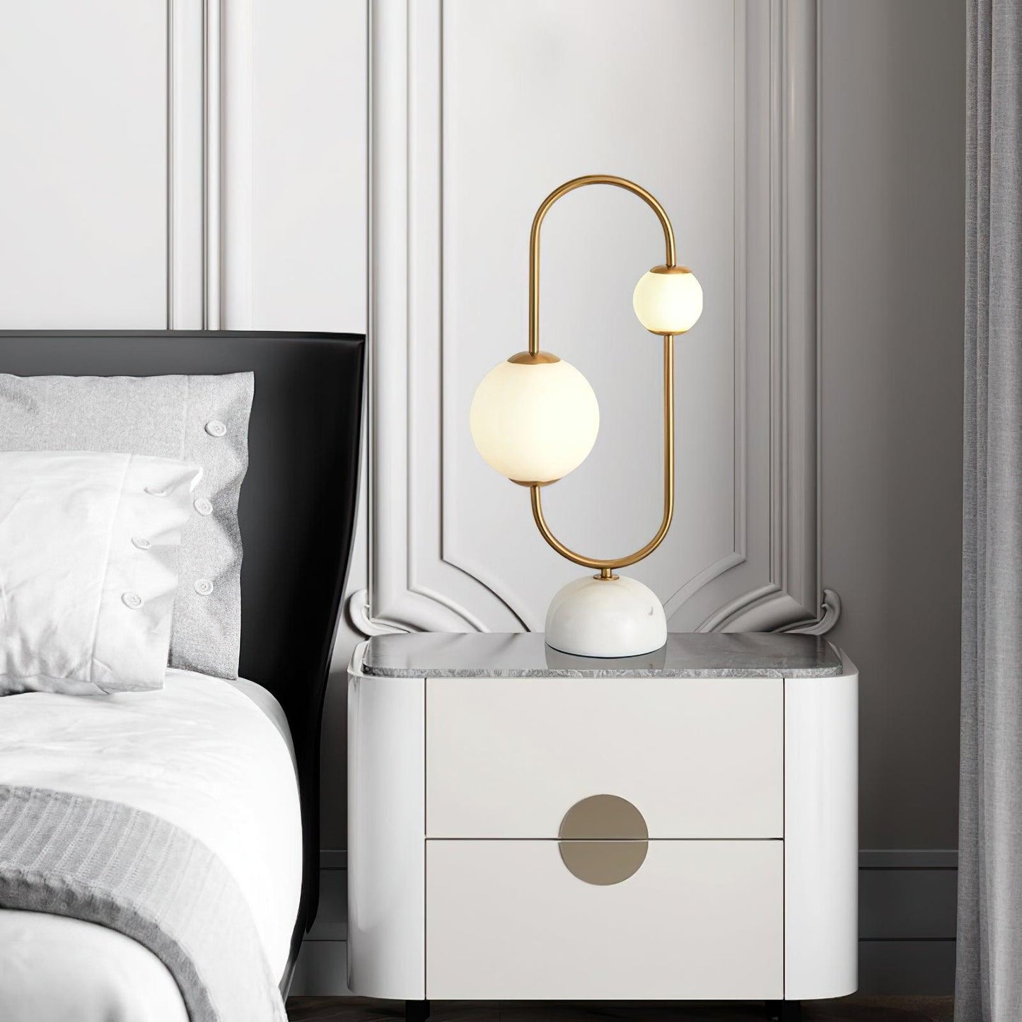 Martha Table Lamp | Gold Frame | White Glass