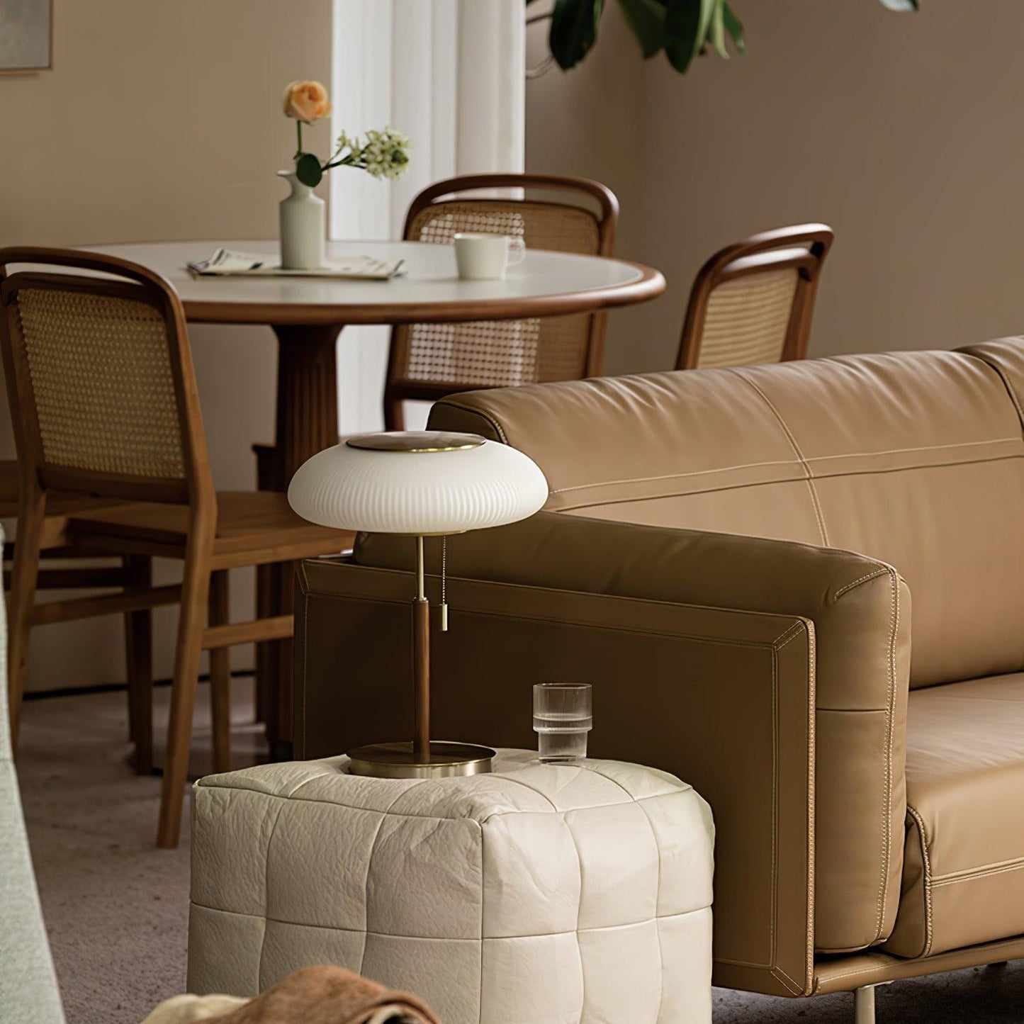 Matsutake Mushroom Table Lamp | Metal, Glass, Wood | Gold and White
