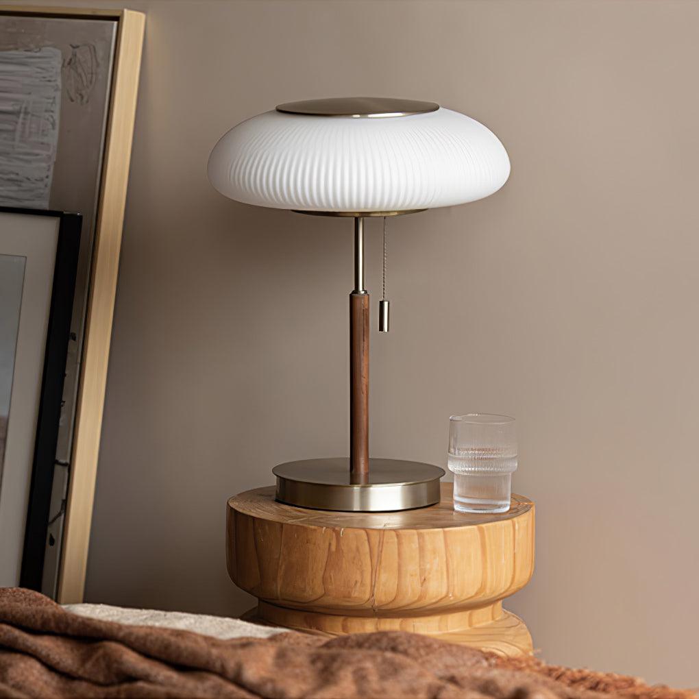 Matsutake Mushroom Table Lamp | Metal, Glass, Wood | Gold and White