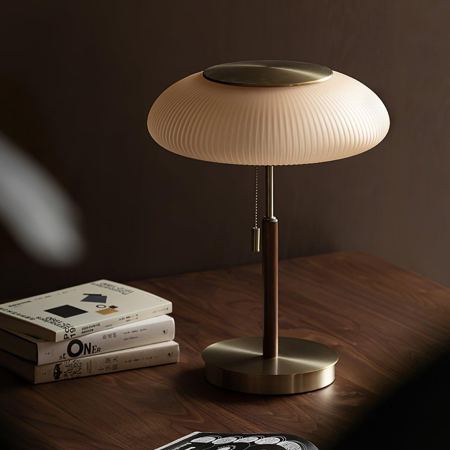 Matsutake Mushroom Table Lamp | Metal, Glass, Wood | Gold and White