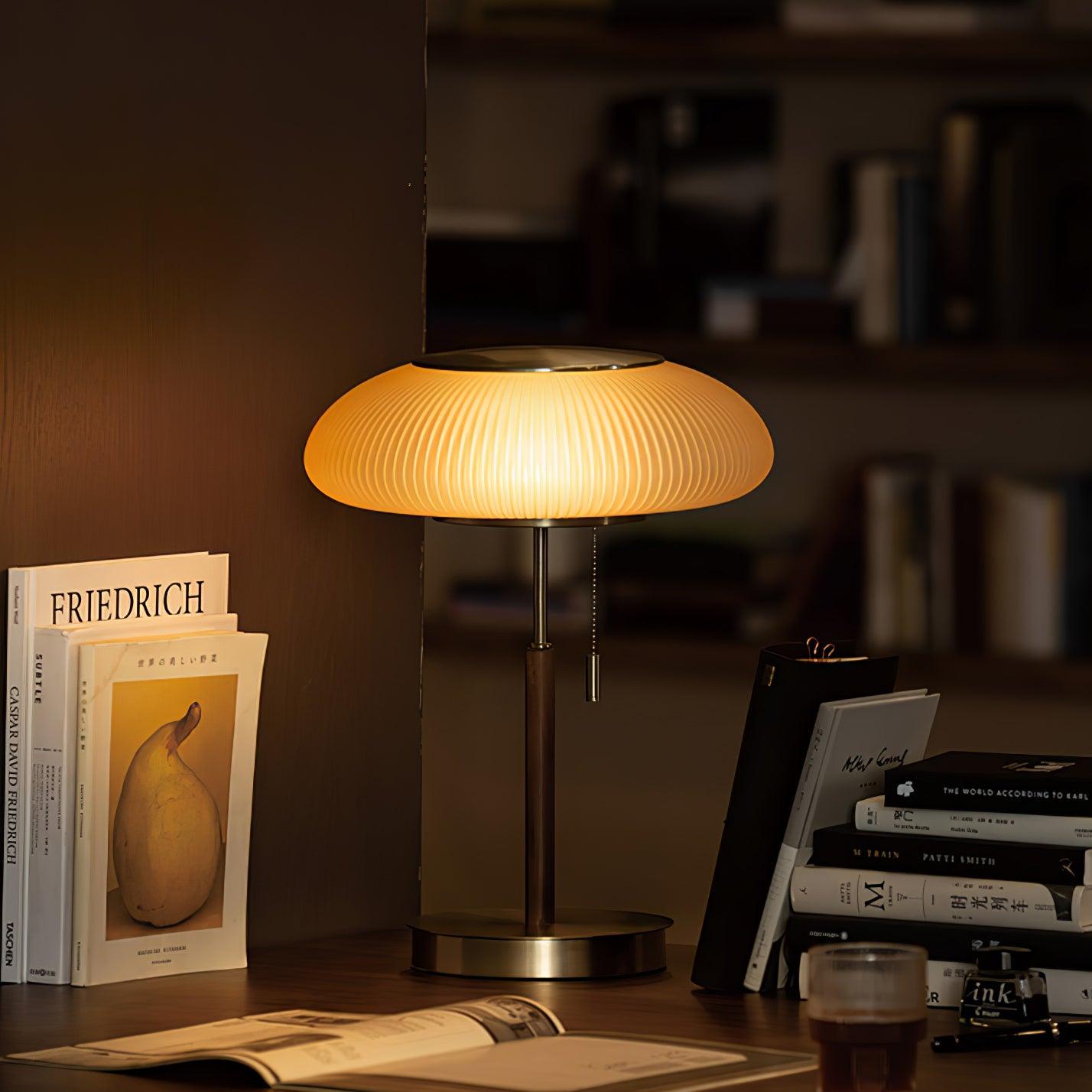 Matsutake Mushroom Table Lamp | Metal, Glass, Wood | Gold and White
