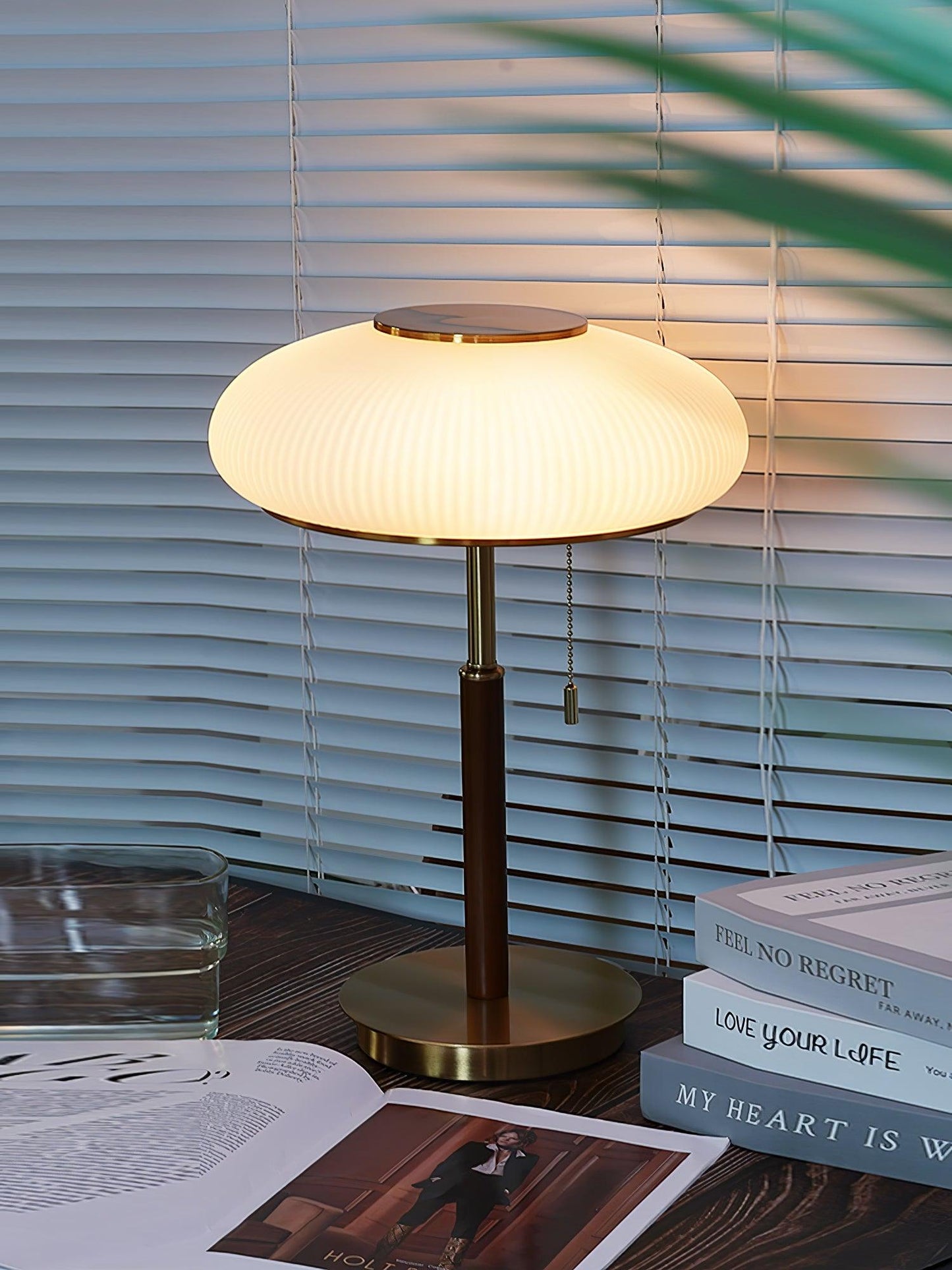 Matsutake Mushroom Table Lamp | Metal, Glass, Wood | Gold and White
