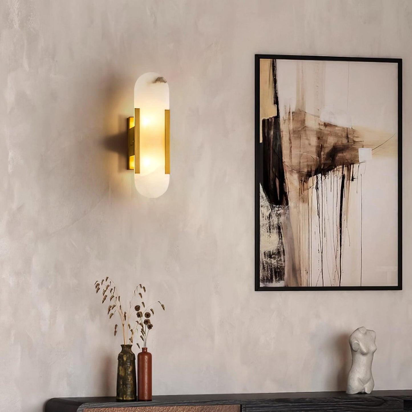 Melange Elongated Sconce | Alabaster & Brass | Wall Lamp