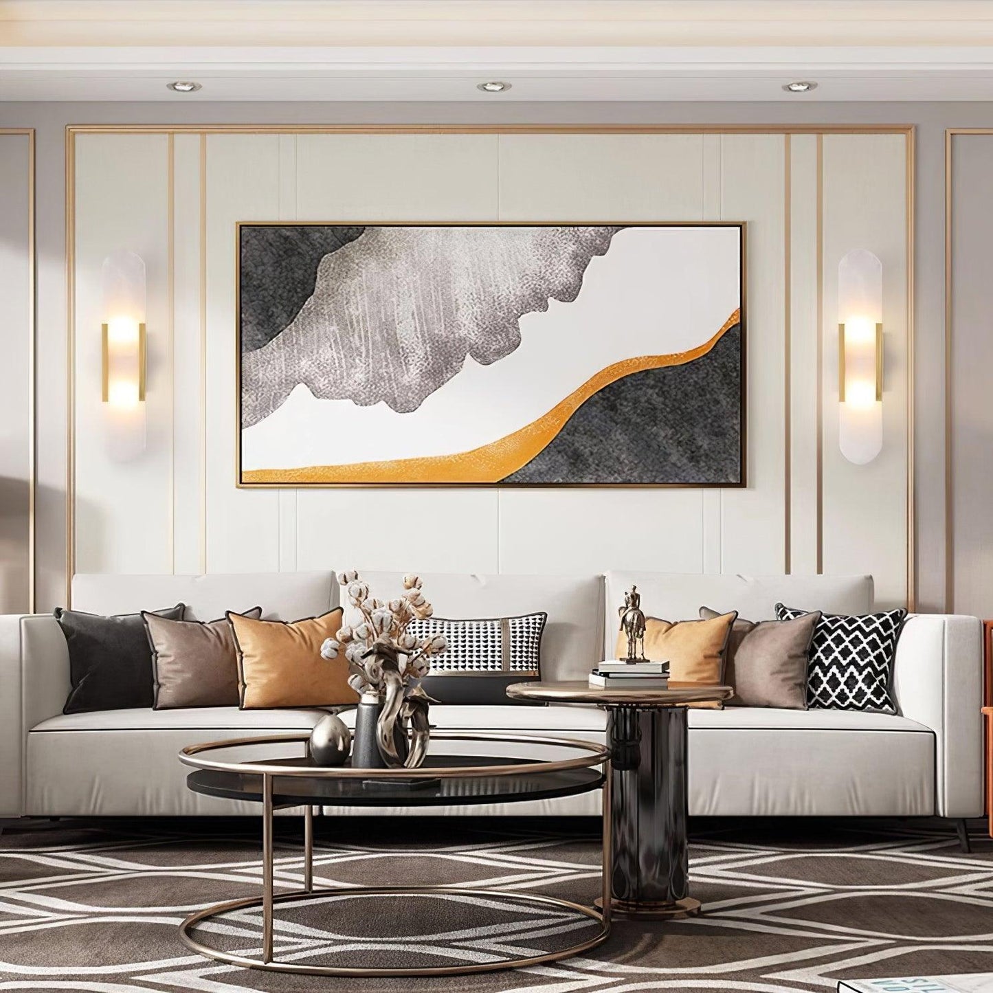 Melange Elongated Sconce | Alabaster & Brass | Wall Lamp