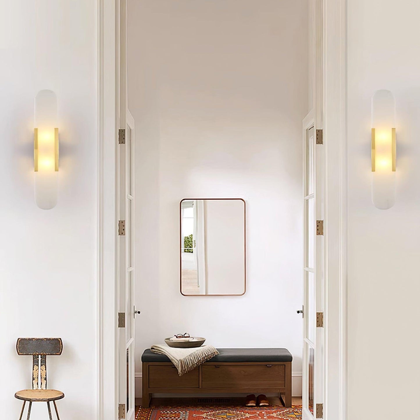 Melange Elongated Sconce | Alabaster & Brass | Wall Lamp