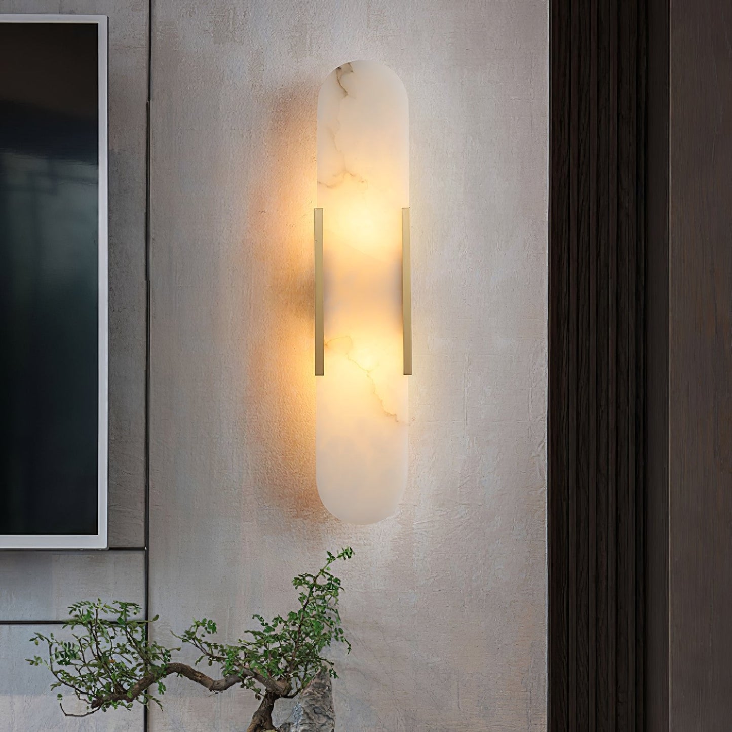 Alabaster Wall Lamp Set | Hand-Crafted Brass Accents | 2 Lights