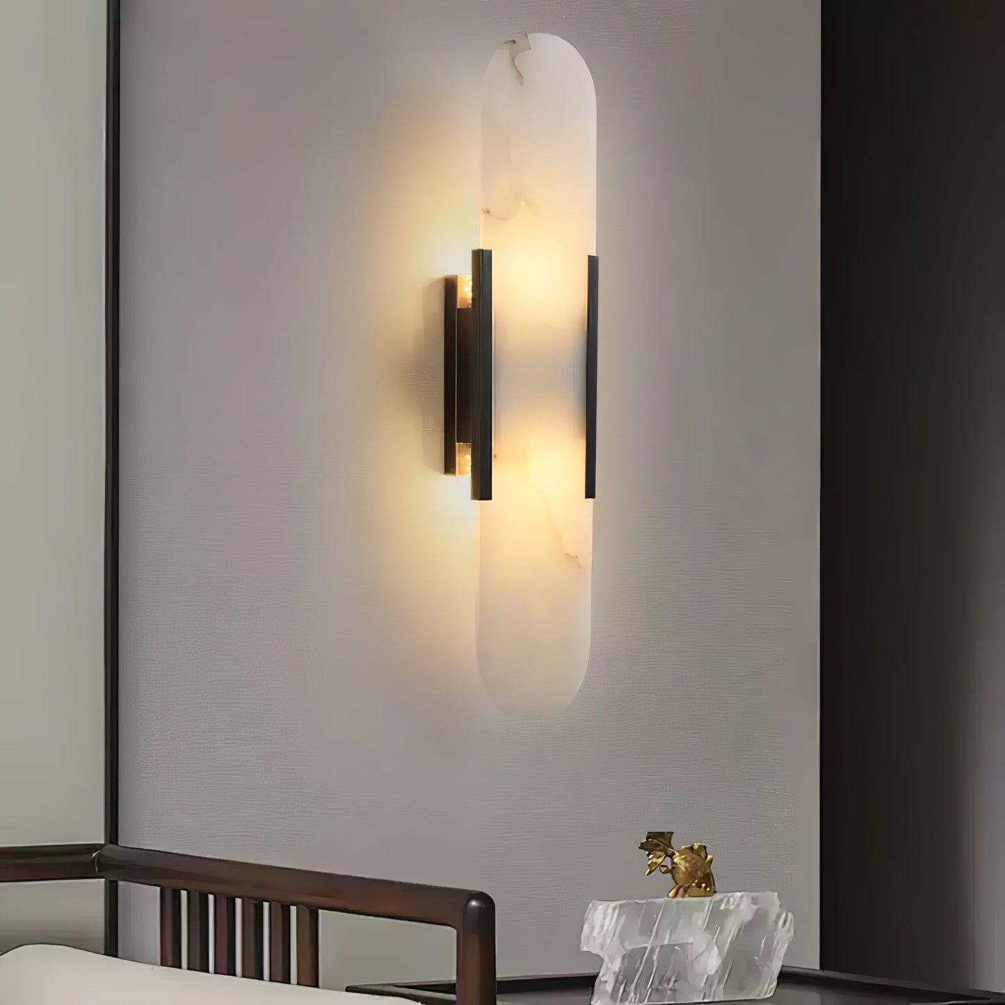 Alabaster Wall Lamp Set | Hand-Crafted Brass Accents | 2 Lights