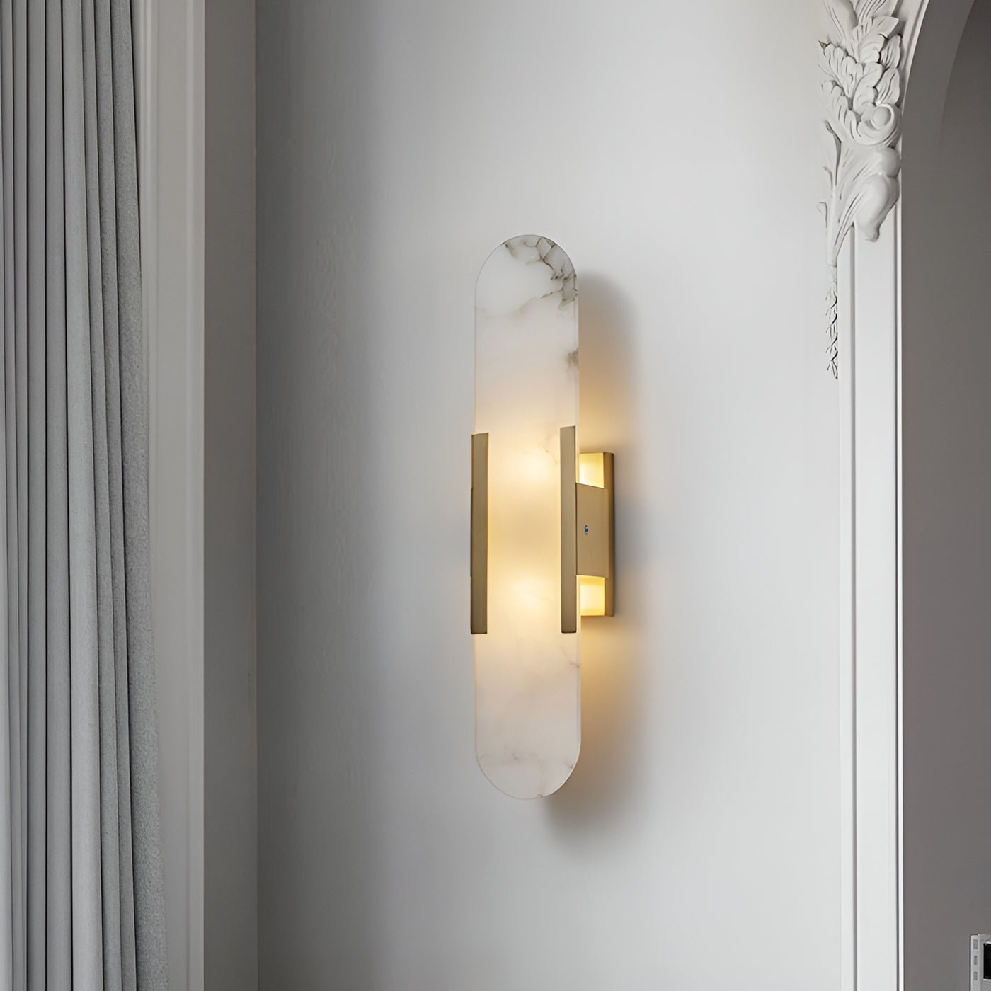 Alabaster Wall Lamp Set | Hand-Crafted Brass Accents | 2 Lights