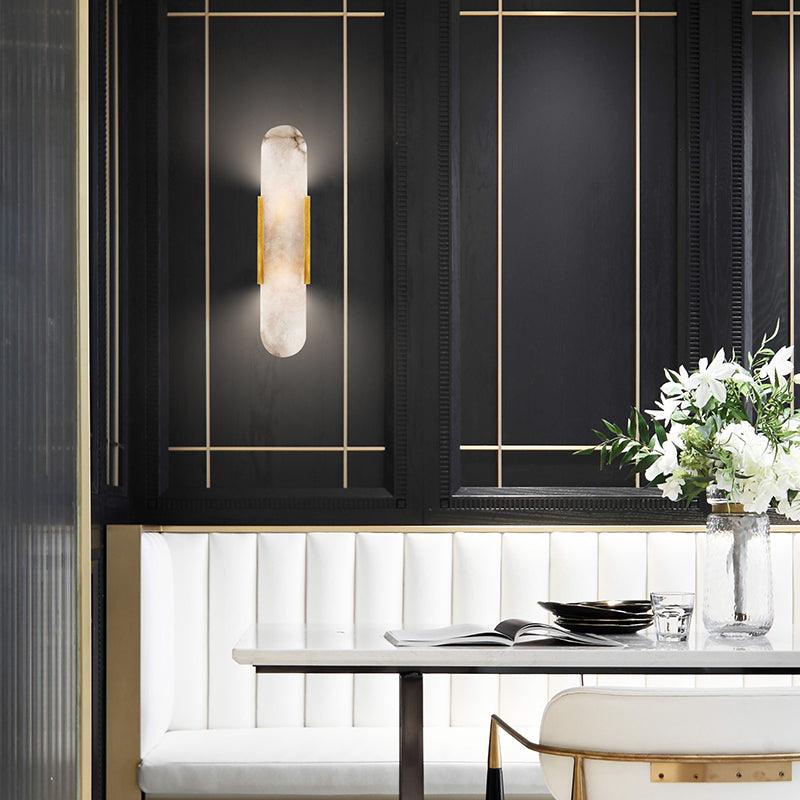 Alabaster Wall Lamp Set | Hand-Crafted Brass Accents | 2 Lights