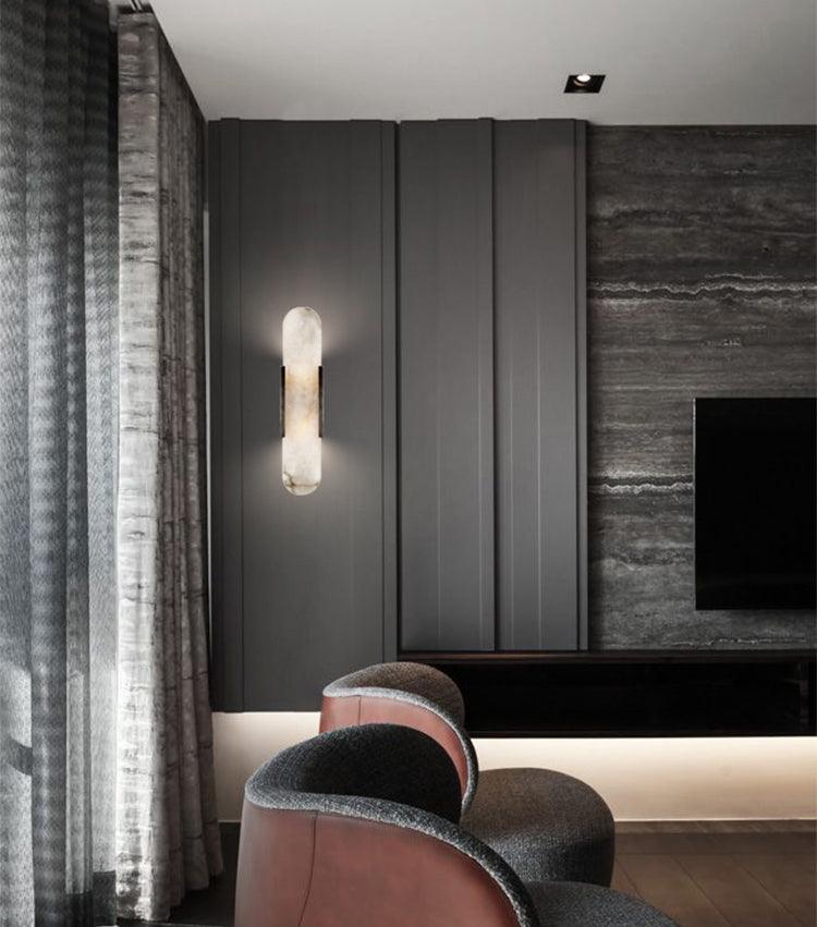 Alabaster Wall Lamp Set | Hand-Crafted Brass Accents | 2 Lights