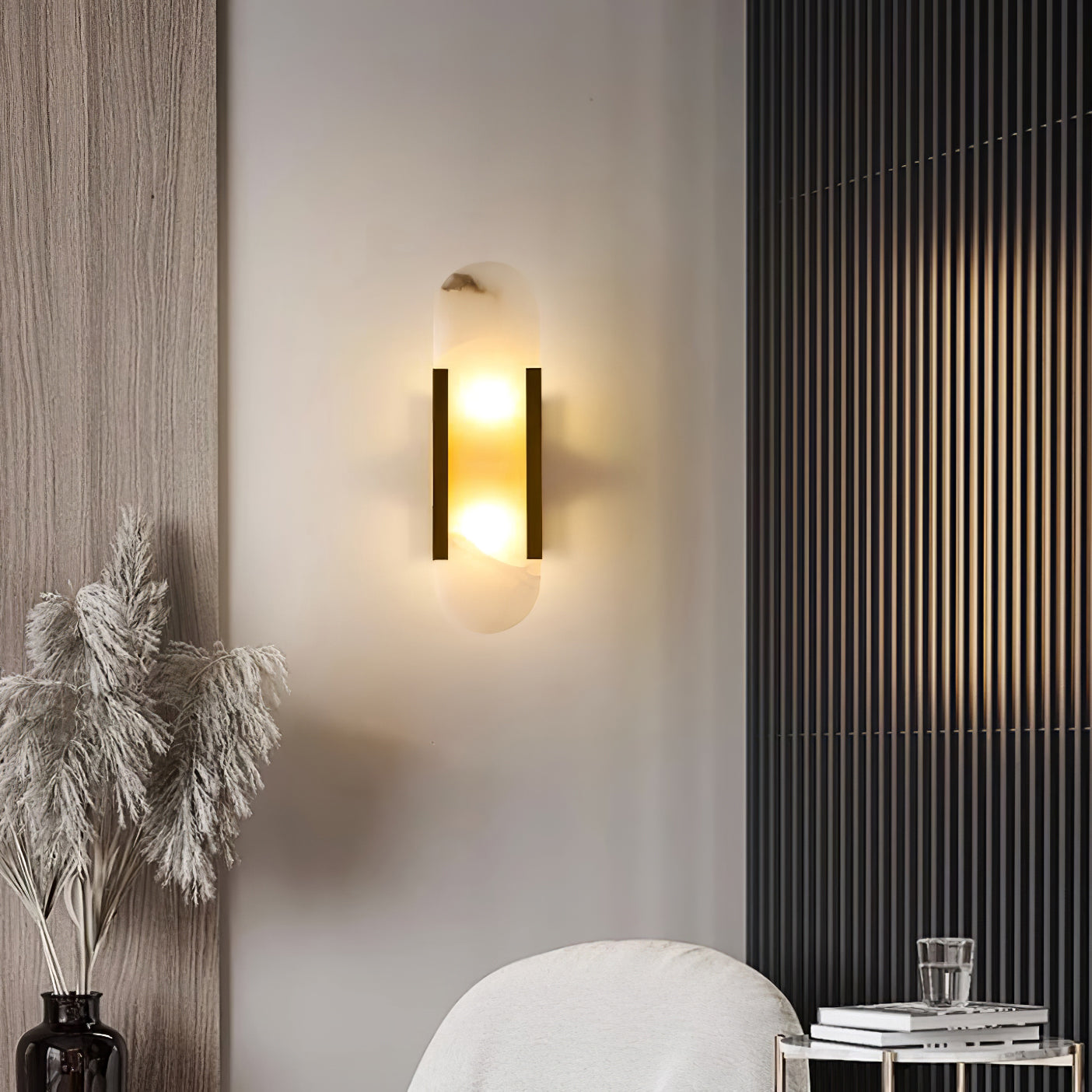 Alabaster Wall Lamp Set | Hand-Crafted Brass Accents | 2 Lights