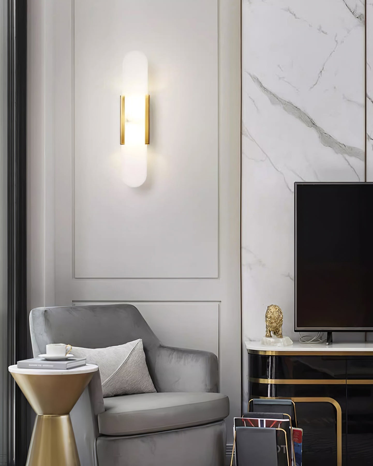 Alabaster Wall Lamp Set | Hand-Crafted Brass Accents | 2 Lights