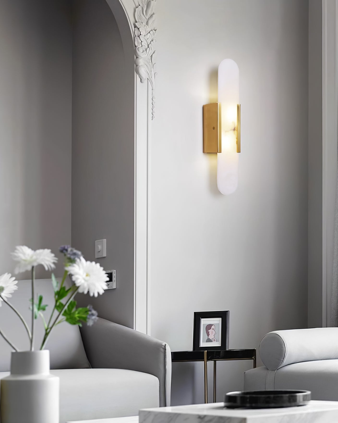 Alabaster Wall Lamp Set | Hand-Crafted Brass Accents | 2 Lights