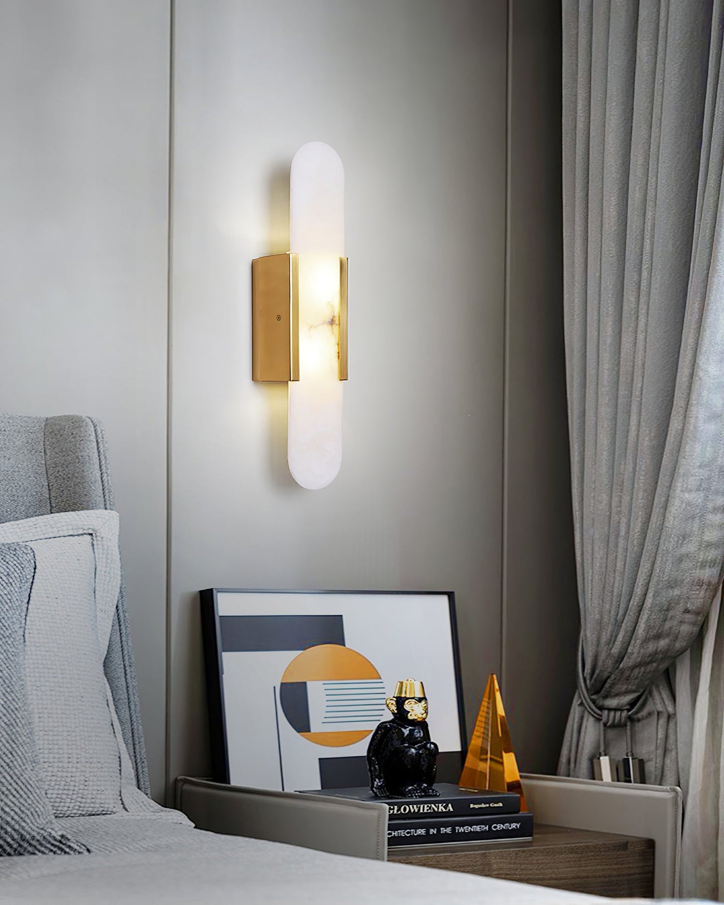 Alabaster Wall Lamp Set | Hand-Crafted Brass Accents | 2 Lights