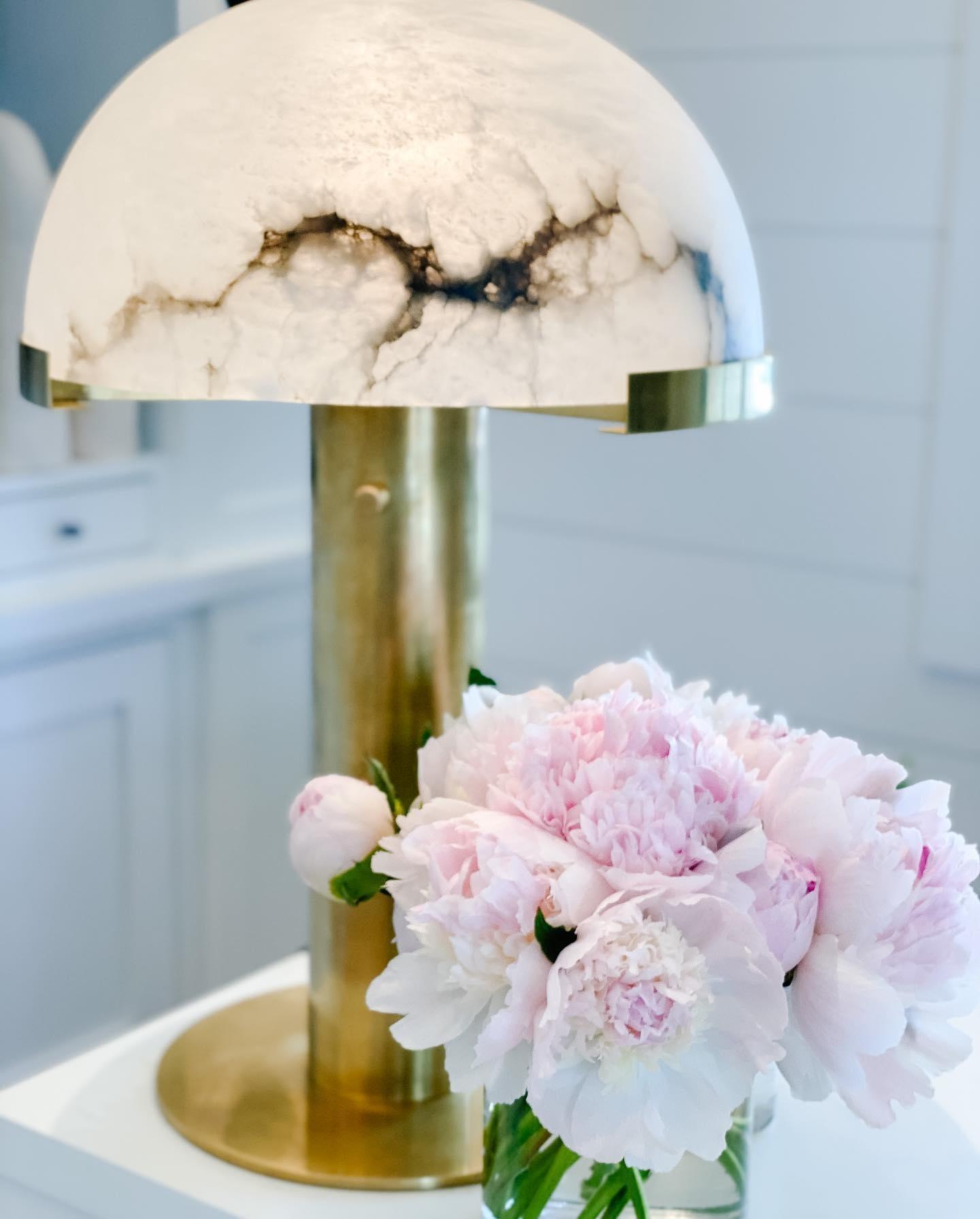 Alabaster Table Lamp | Organic Alabaster & Bronze | 30cm Diameter