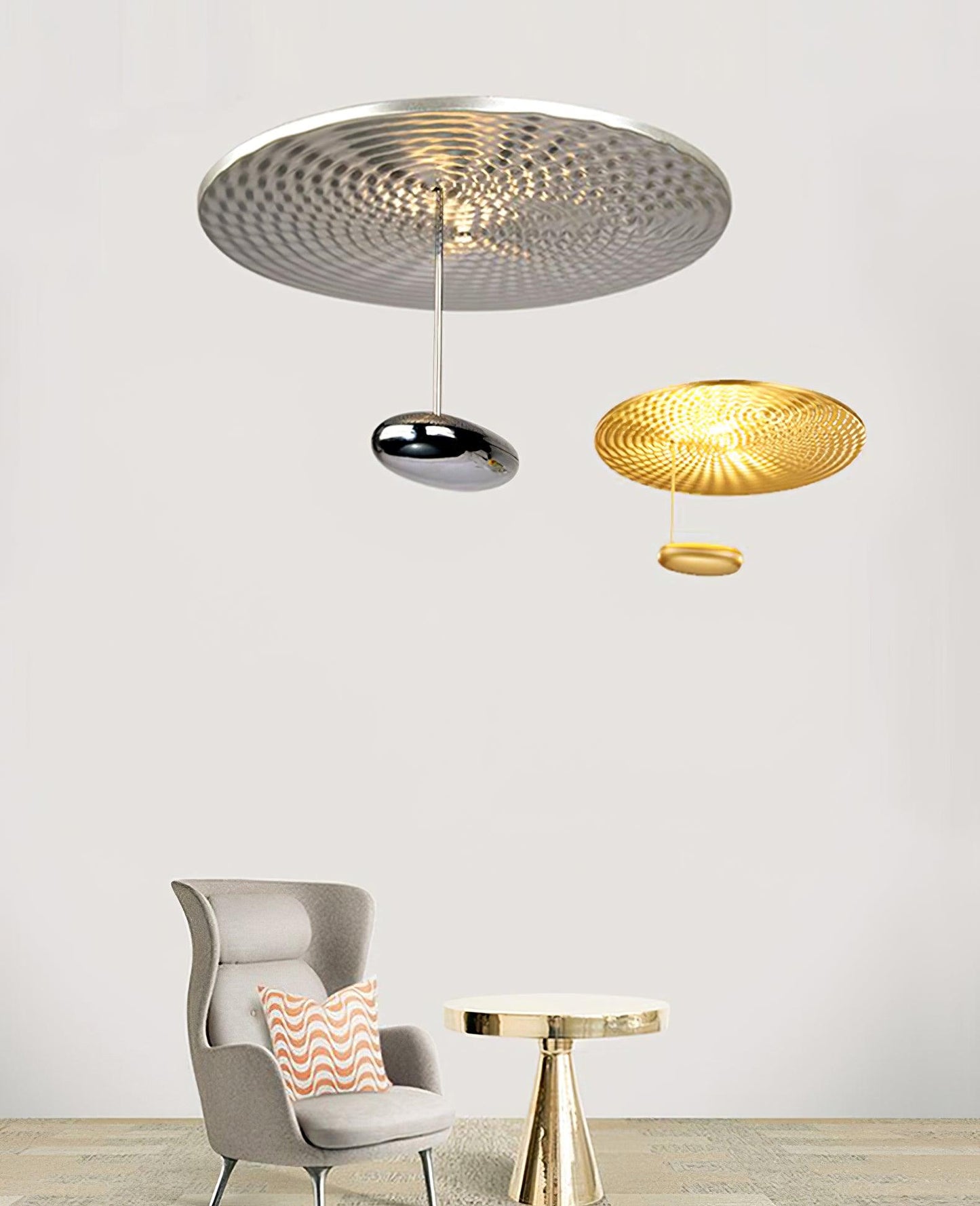 Mercury Ceiling Lamp | Chrome & Gold Finish | 60cm Diameter