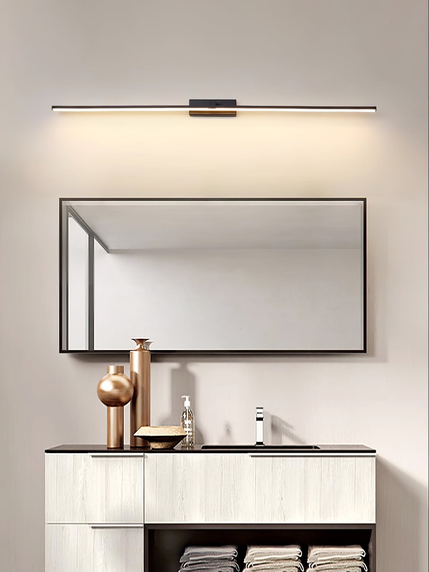 Metal Linear Mirror Wall Light | Black Finish | Set of 2