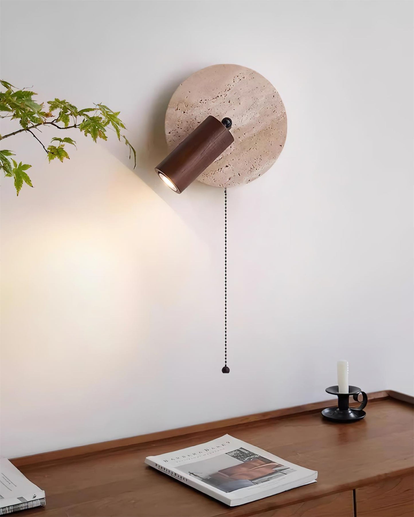Miadi Wall Lamp | Travertine & Wood | Gold, Black, Walnut, Wood Color