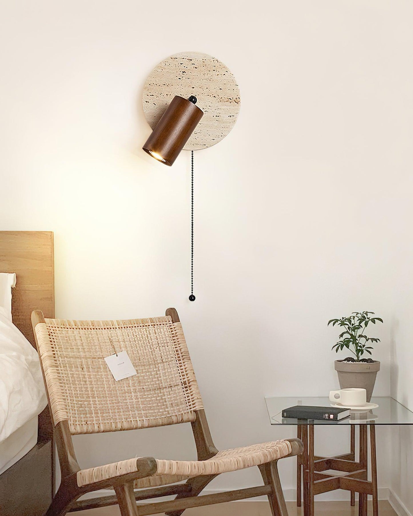 Miadi Wall Lamp | Travertine & Wood | Gold, Black, Walnut, Wood Color
