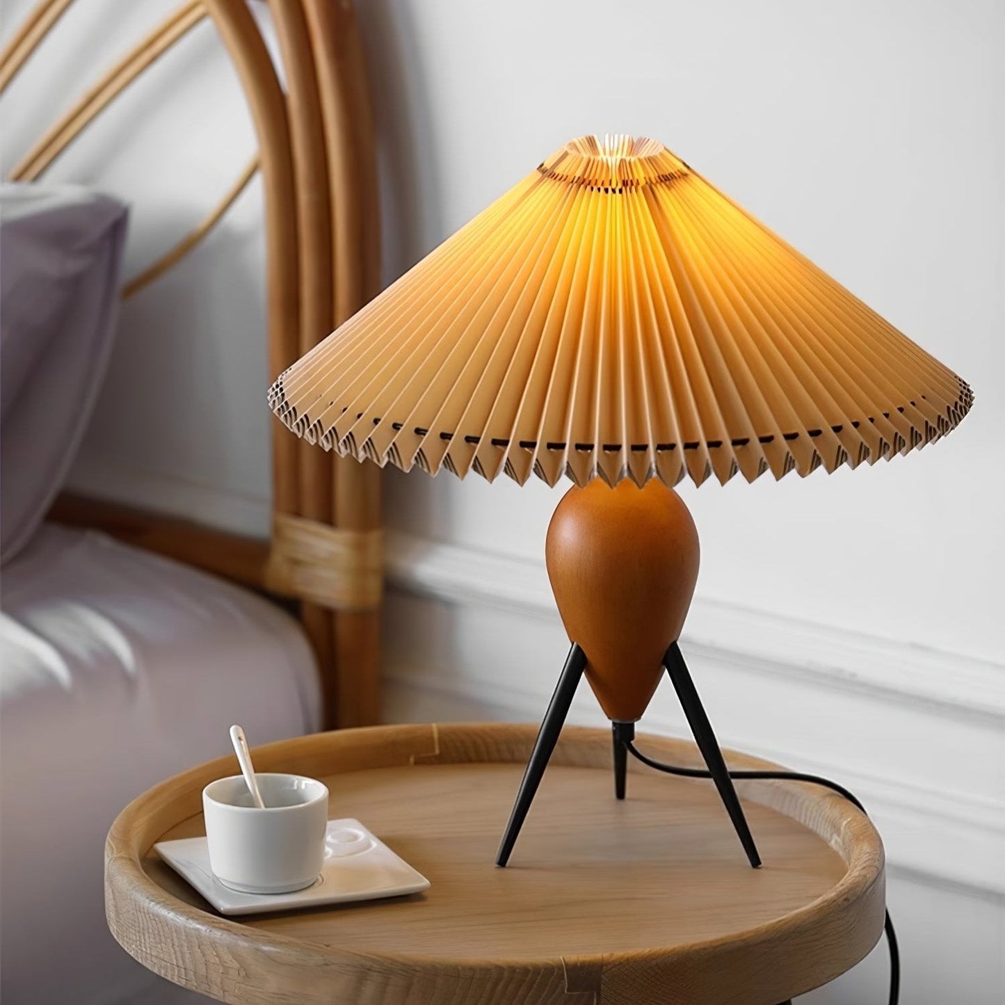 Vintage Table Lamp | Burl Wood & Metal | Black Beige