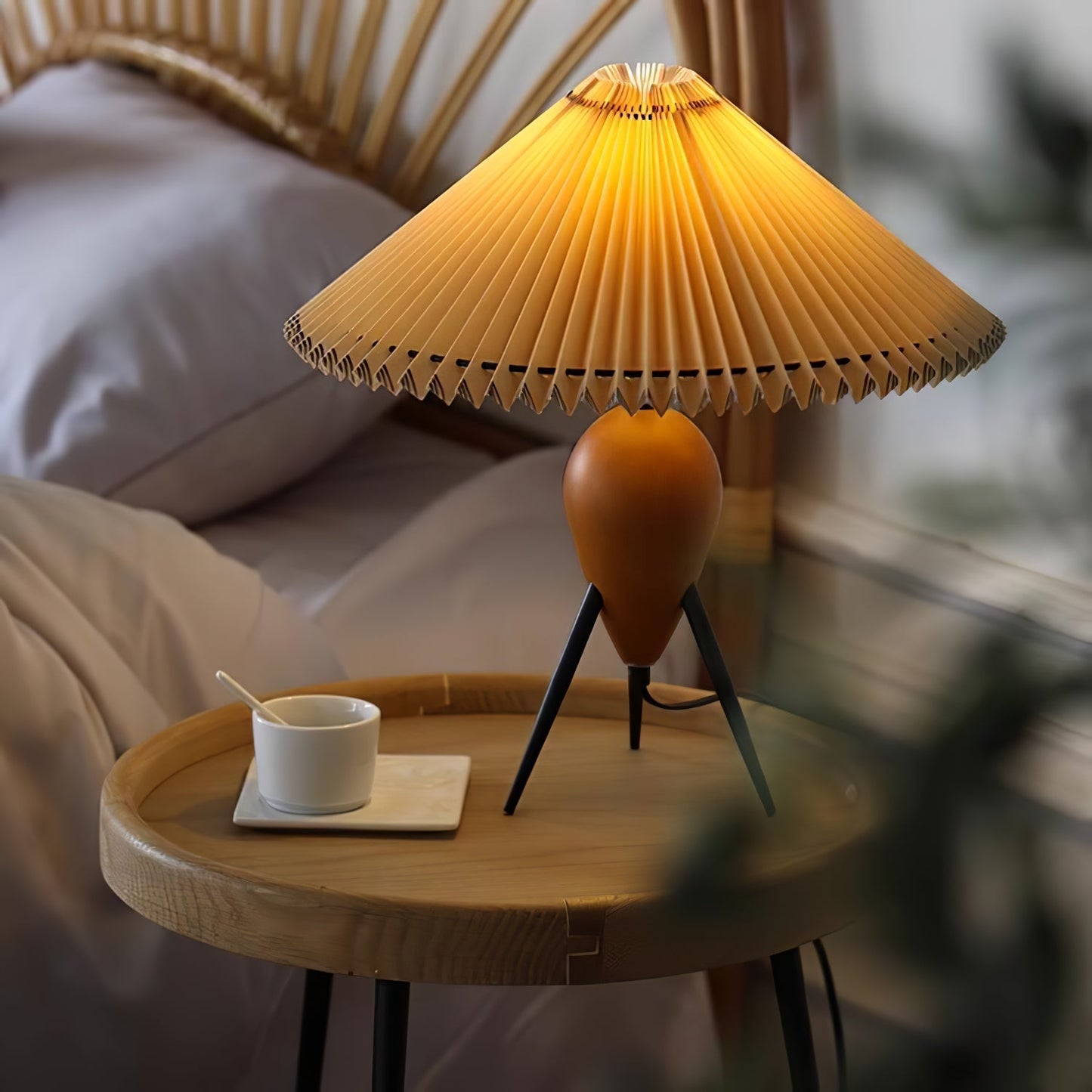 Vintage Table Lamp | Burl Wood & Metal | Black Beige