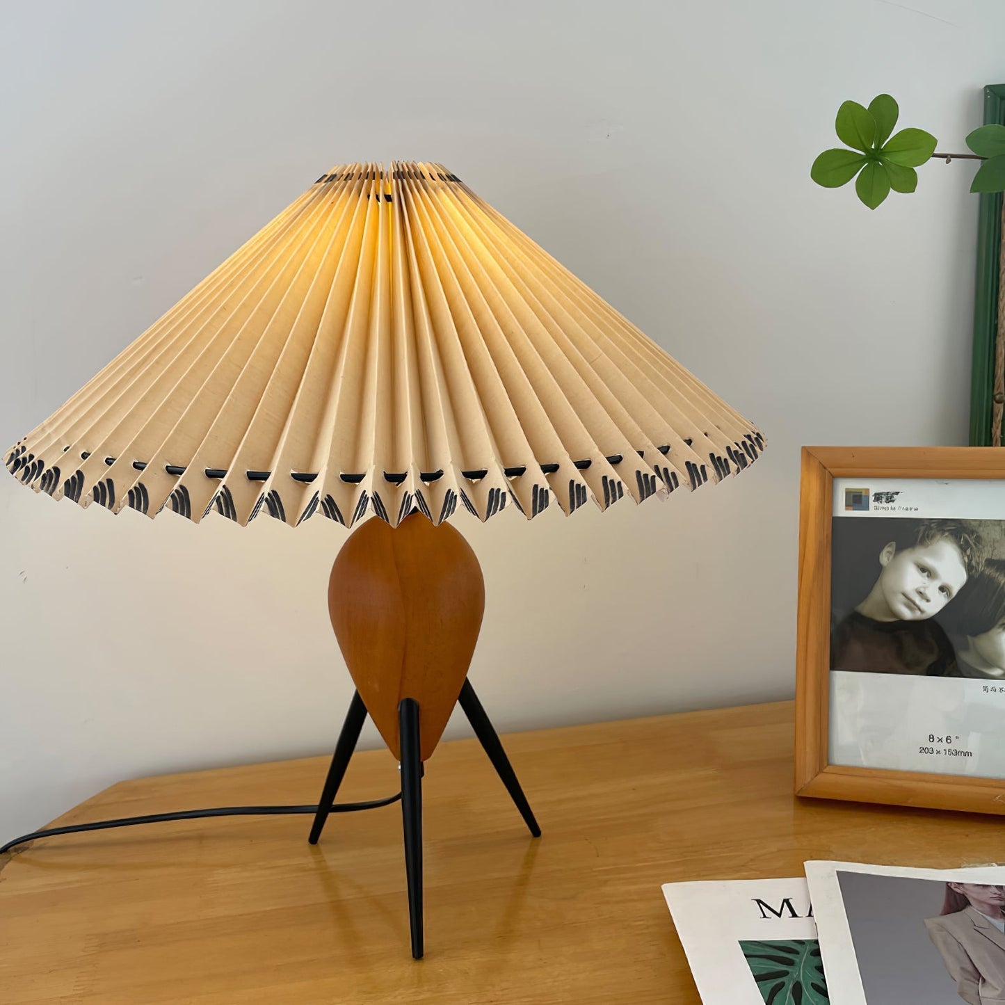 Vintage Table Lamp | Burl Wood & Metal | Black Beige