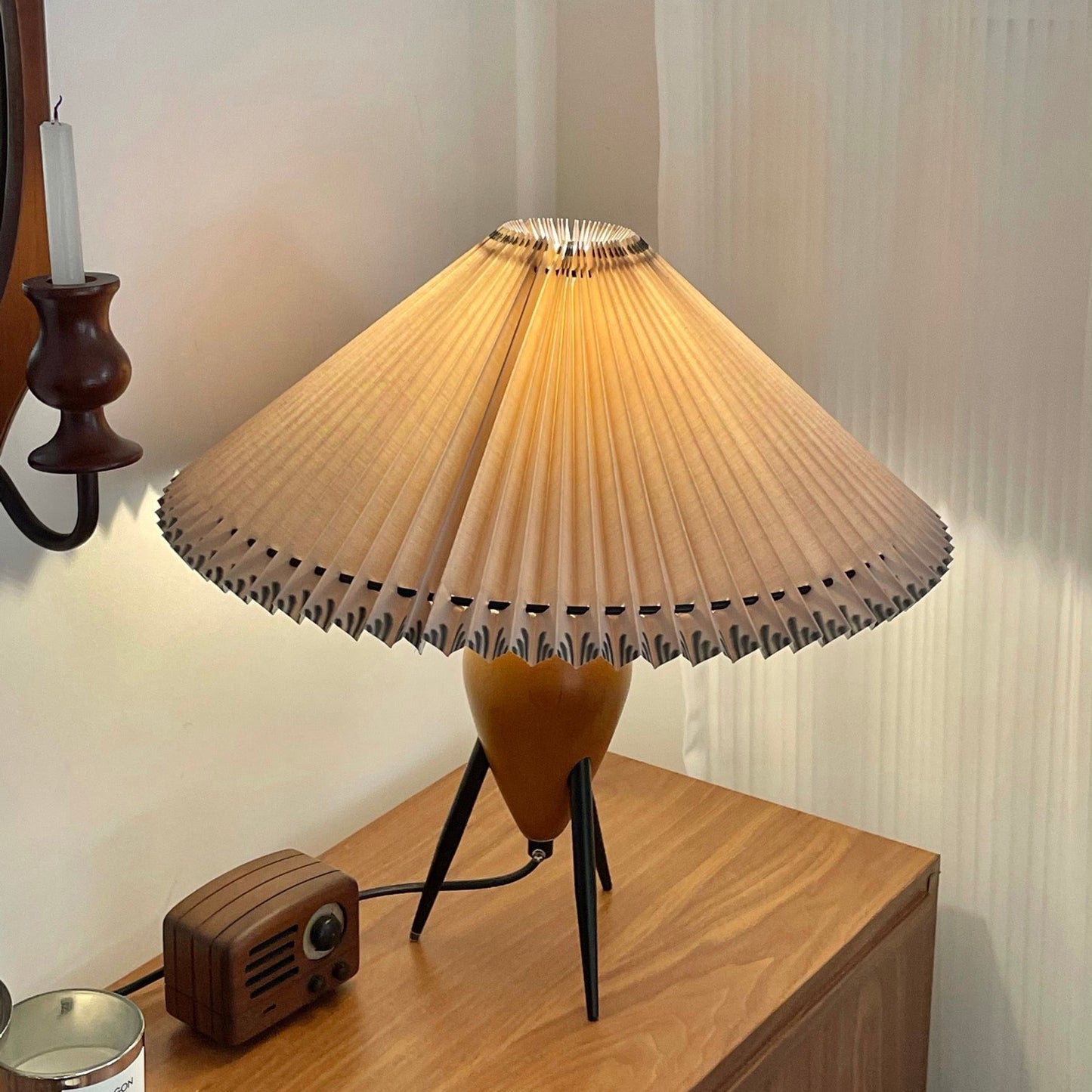Vintage Table Lamp | Burl Wood & Metal | Black Beige
