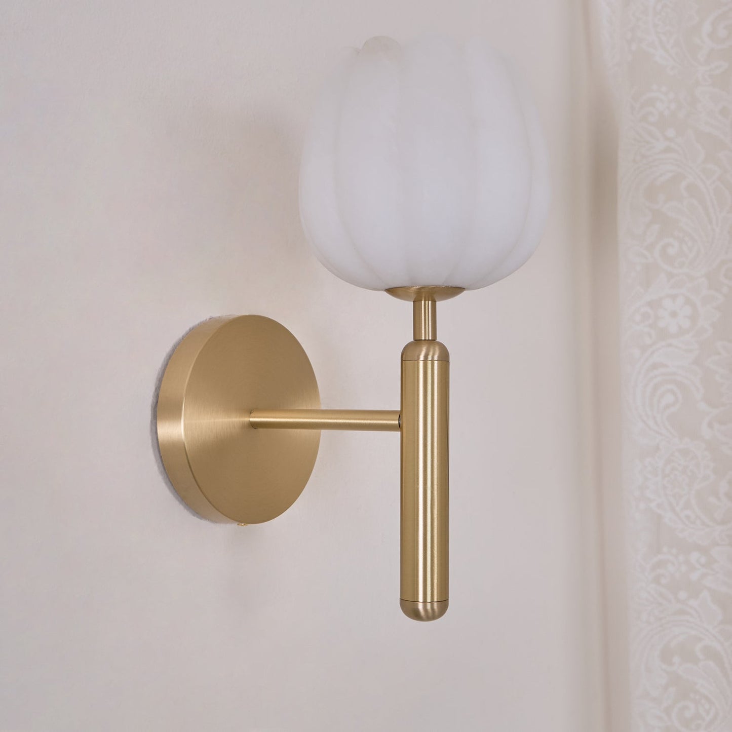 Brass Wall Sconce | Alabaster Floral Design | Set of 2