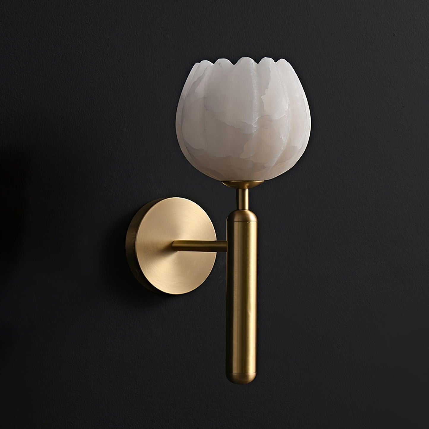 Brass Wall Sconce | Alabaster Floral Design | Set of 2