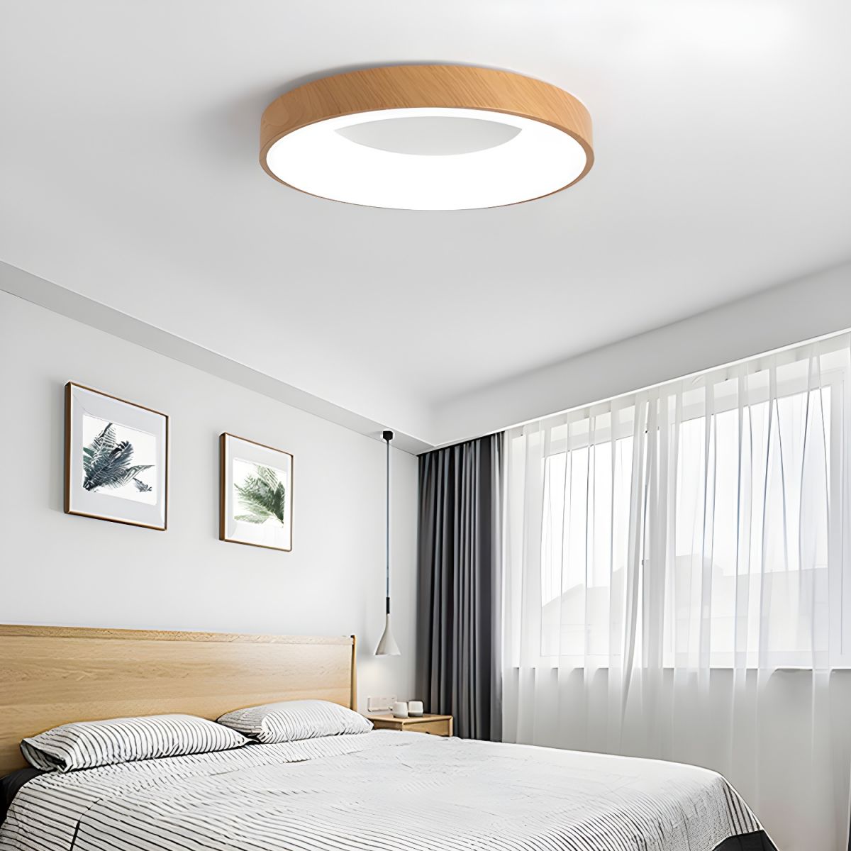 Mila Round Flush Mount Ceiling Lamp | Wood, Metal, Acrylic | White