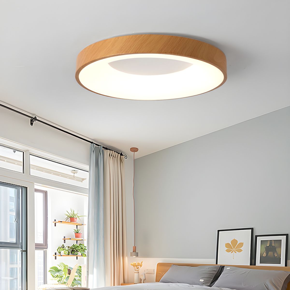 Mila Round Flush Mount Ceiling Lamp | Wood, Metal, Acrylic | White