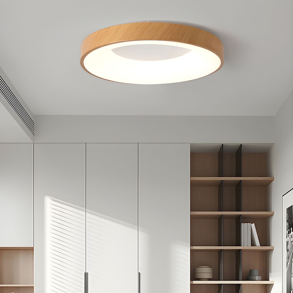 Mila Round Flush Mount Ceiling Lamp | Wood, Metal, Acrylic | White