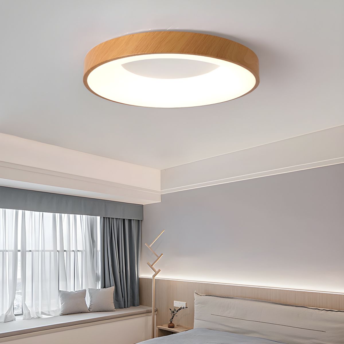 Mila Round Flush Mount Ceiling Lamp | Wood, Metal, Acrylic | White