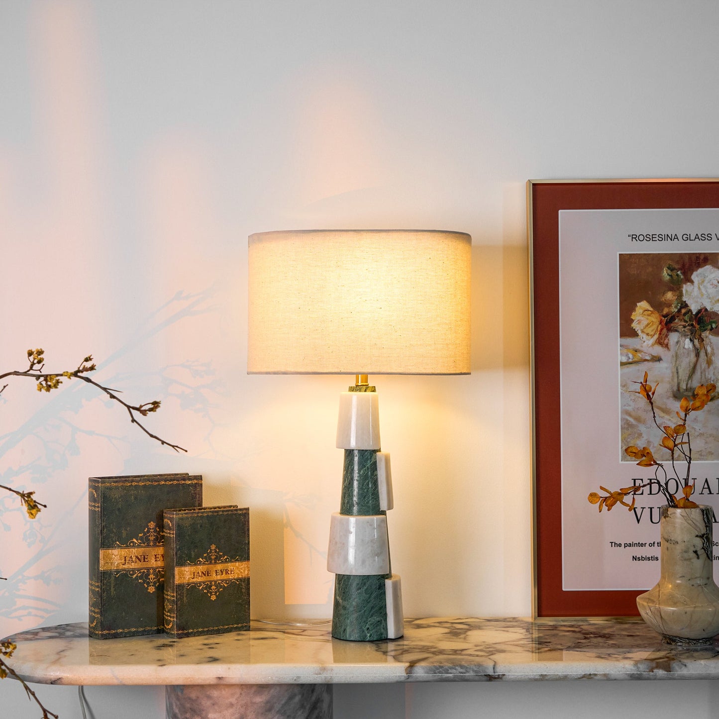 Duomo Marble Table Lamp | Marble & Fabric | Green & White