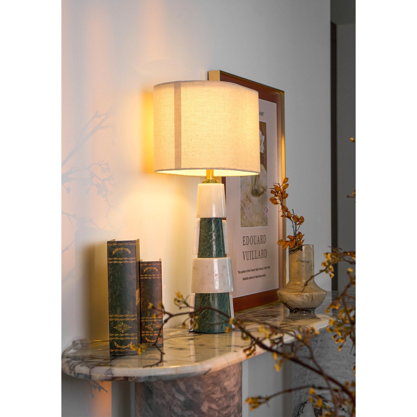 Duomo Marble Table Lamp | Marble & Fabric | Green & White
