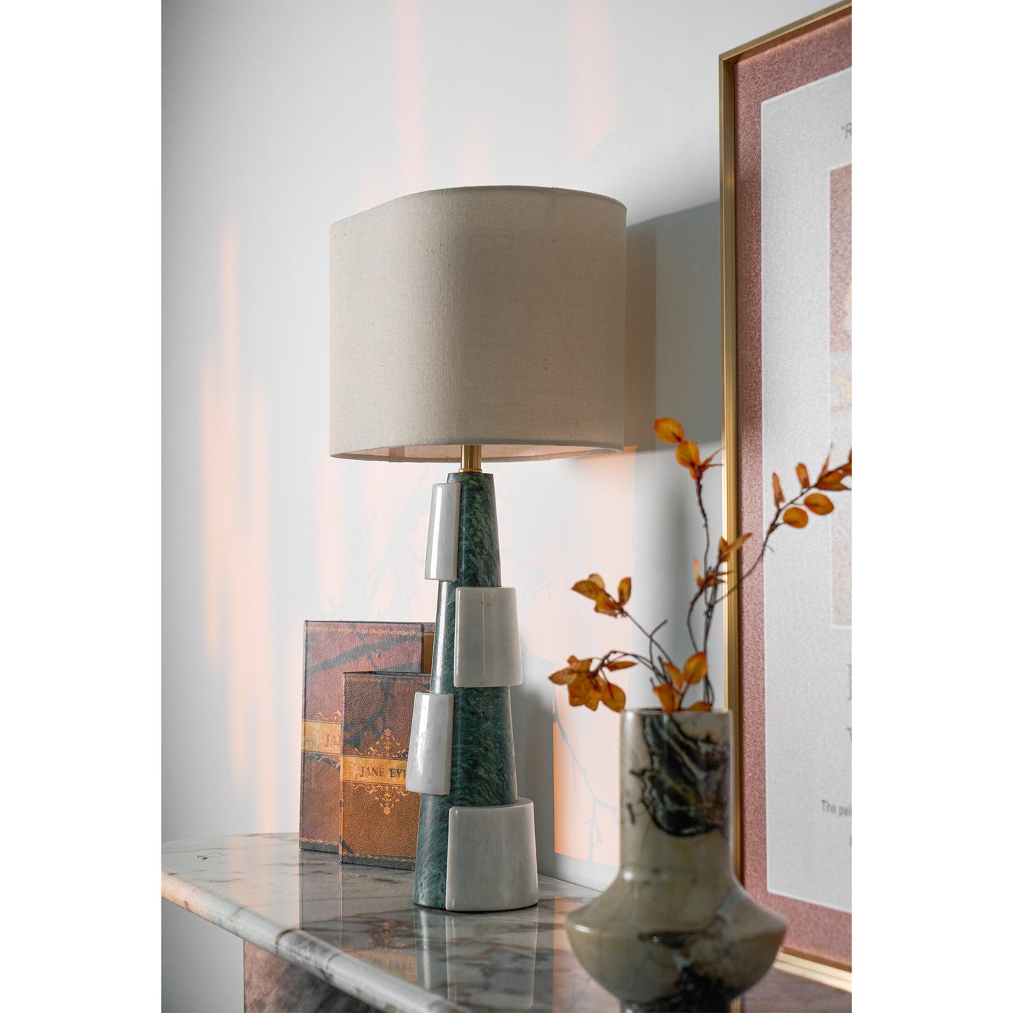 Duomo Marble Table Lamp | Marble & Fabric | Green & White