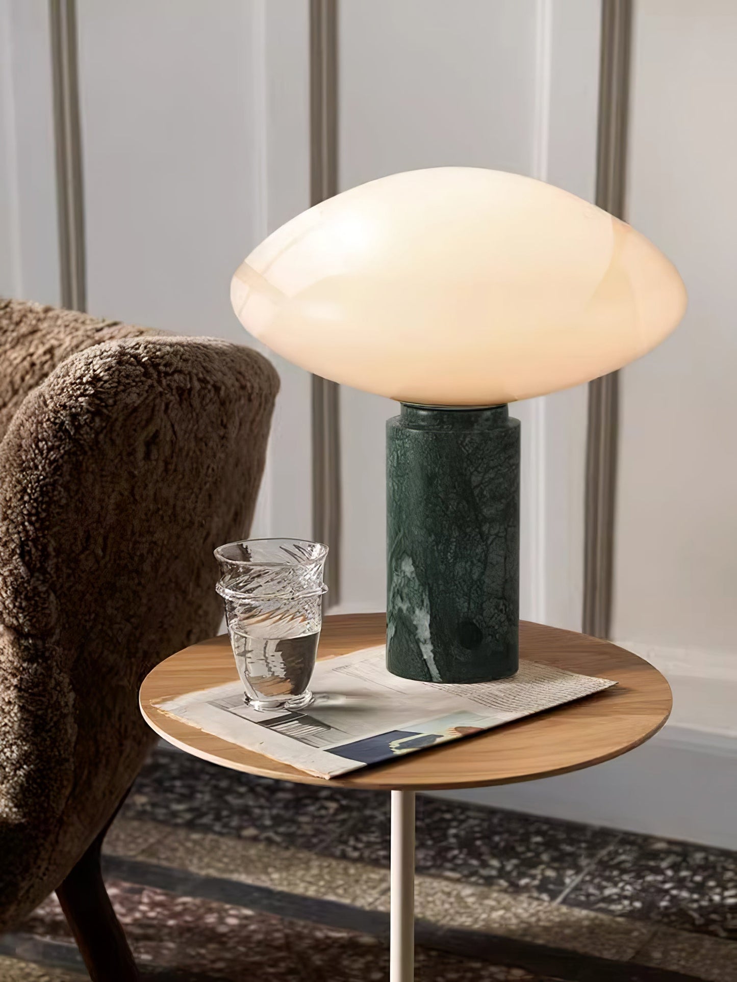 Mist Table Lamp | Marble Base & Glass Shade | Green & White
