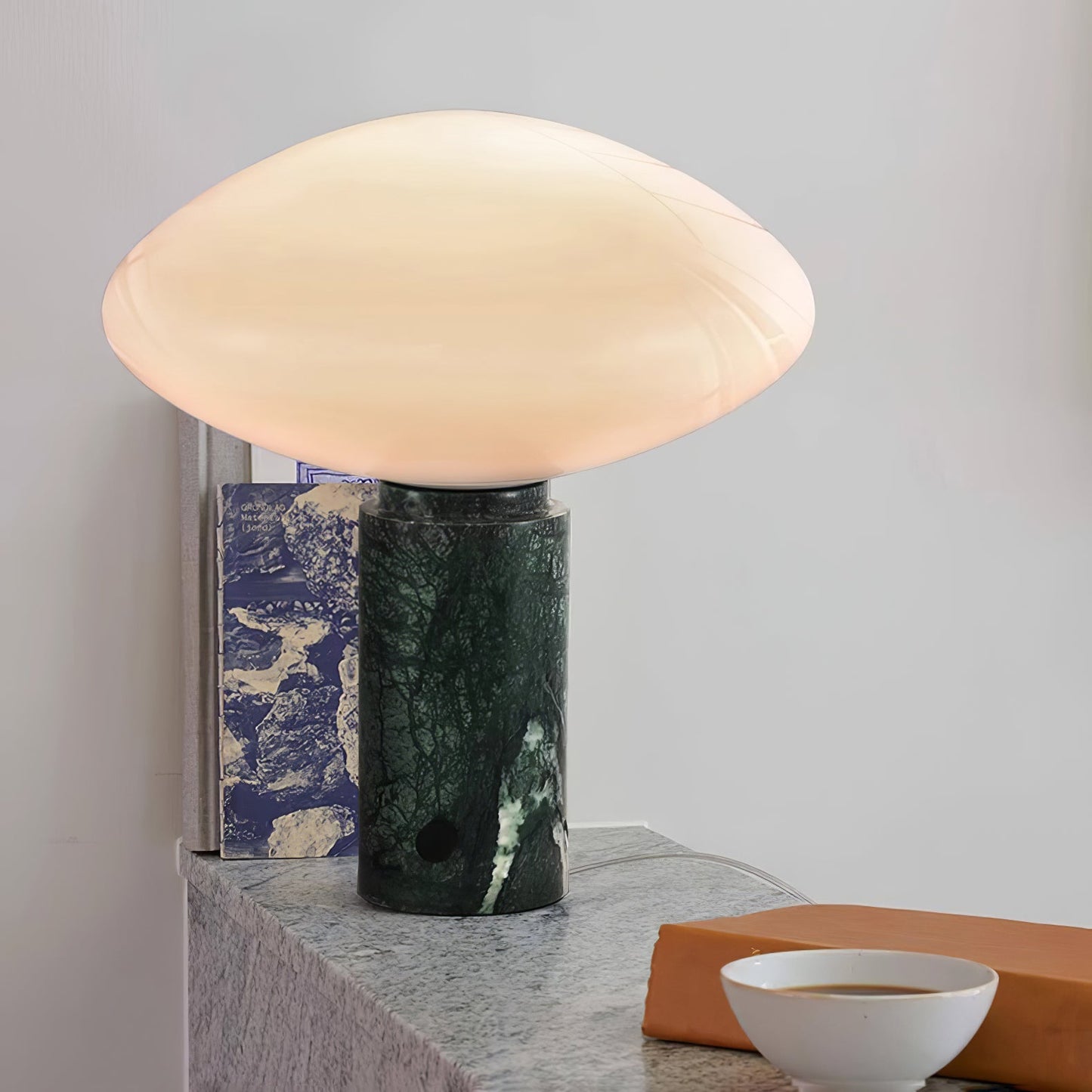 Mist Table Lamp | Marble Base & Glass Shade | Green & White
